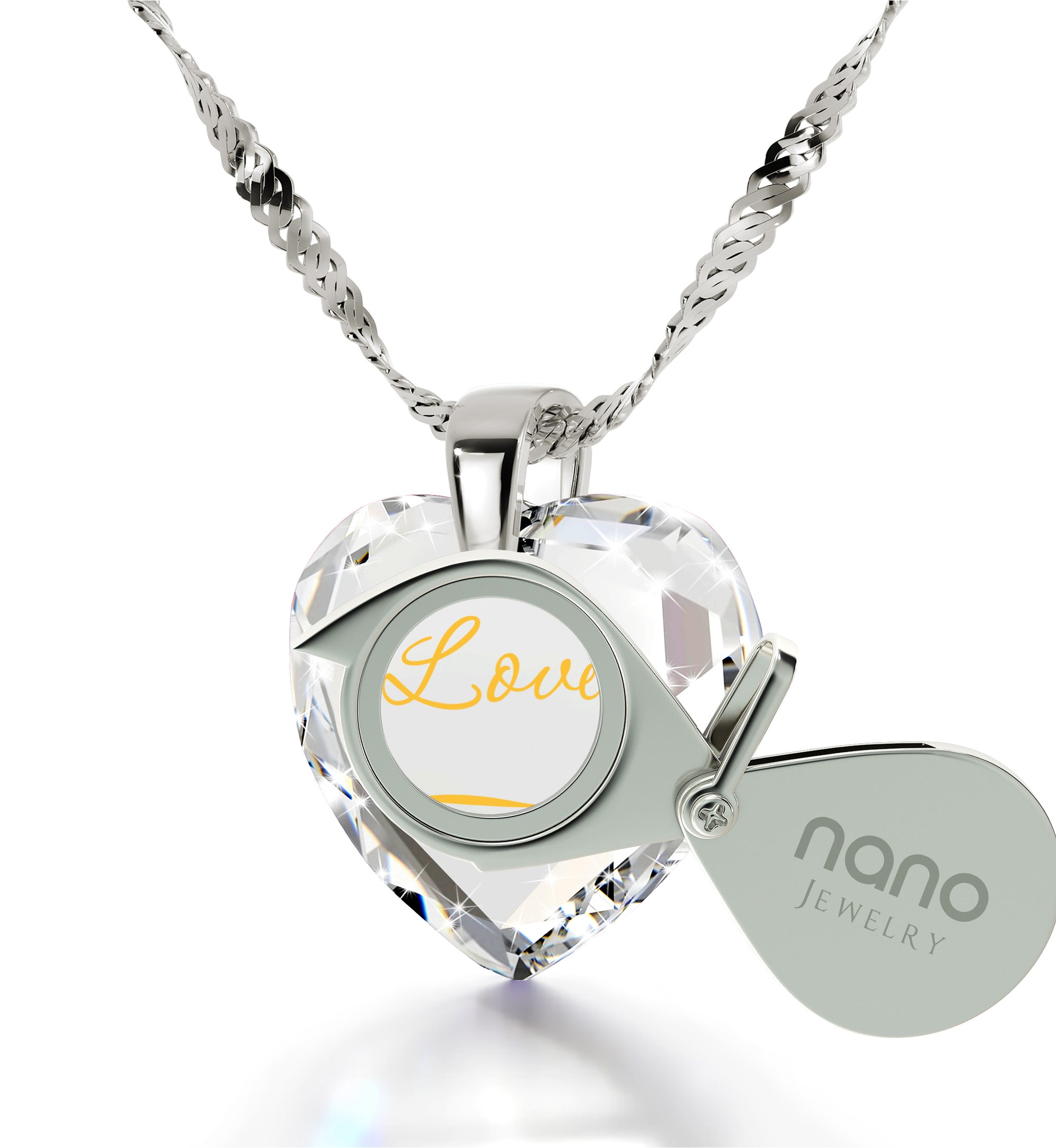Silver Infinity I Love You Necklace Heart Pendant 24k Gold Inscribed Cubic Zirconia - NanoStyle Jewelry