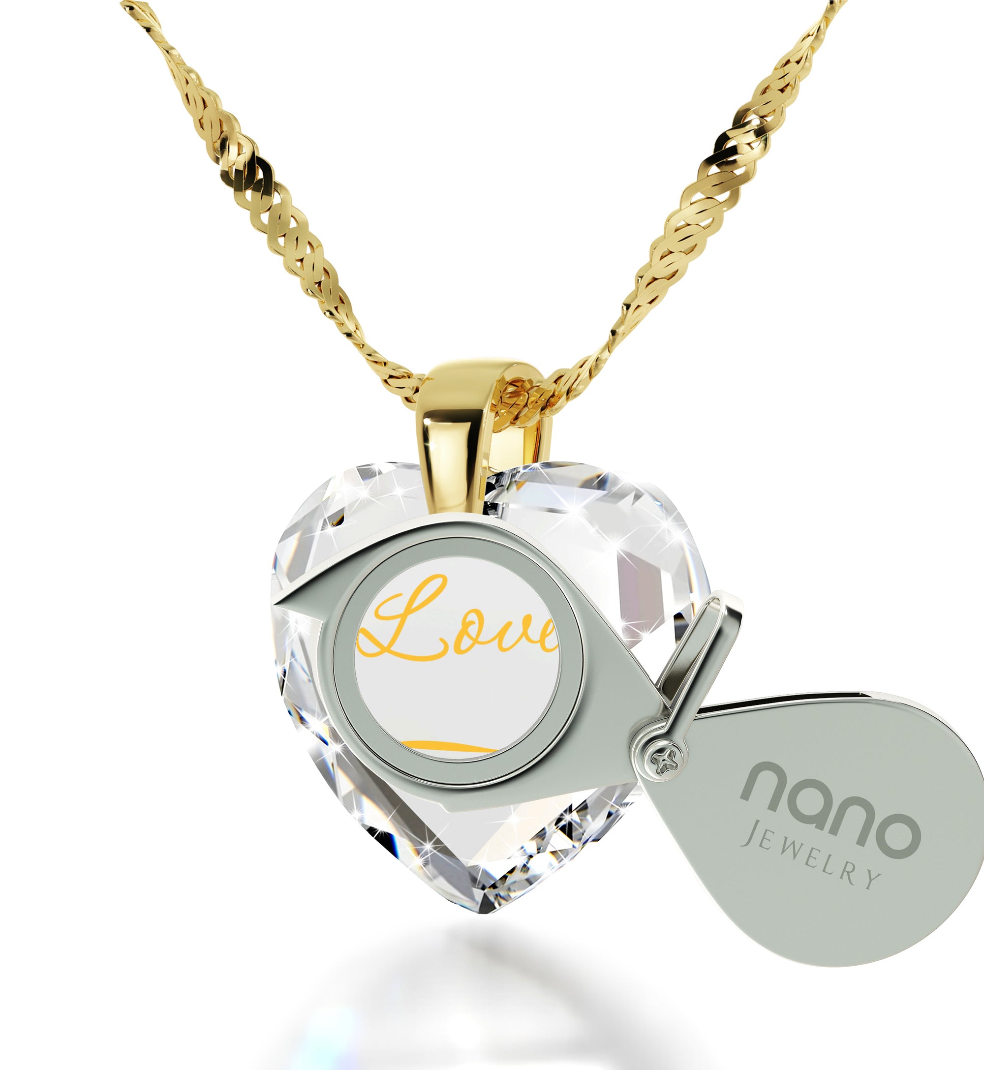 Gold Plated Infinity I Love You Necklace Heart Pendant 24k Gold Inscribed Cubic Zirconia - NanoStyle Jewelry
