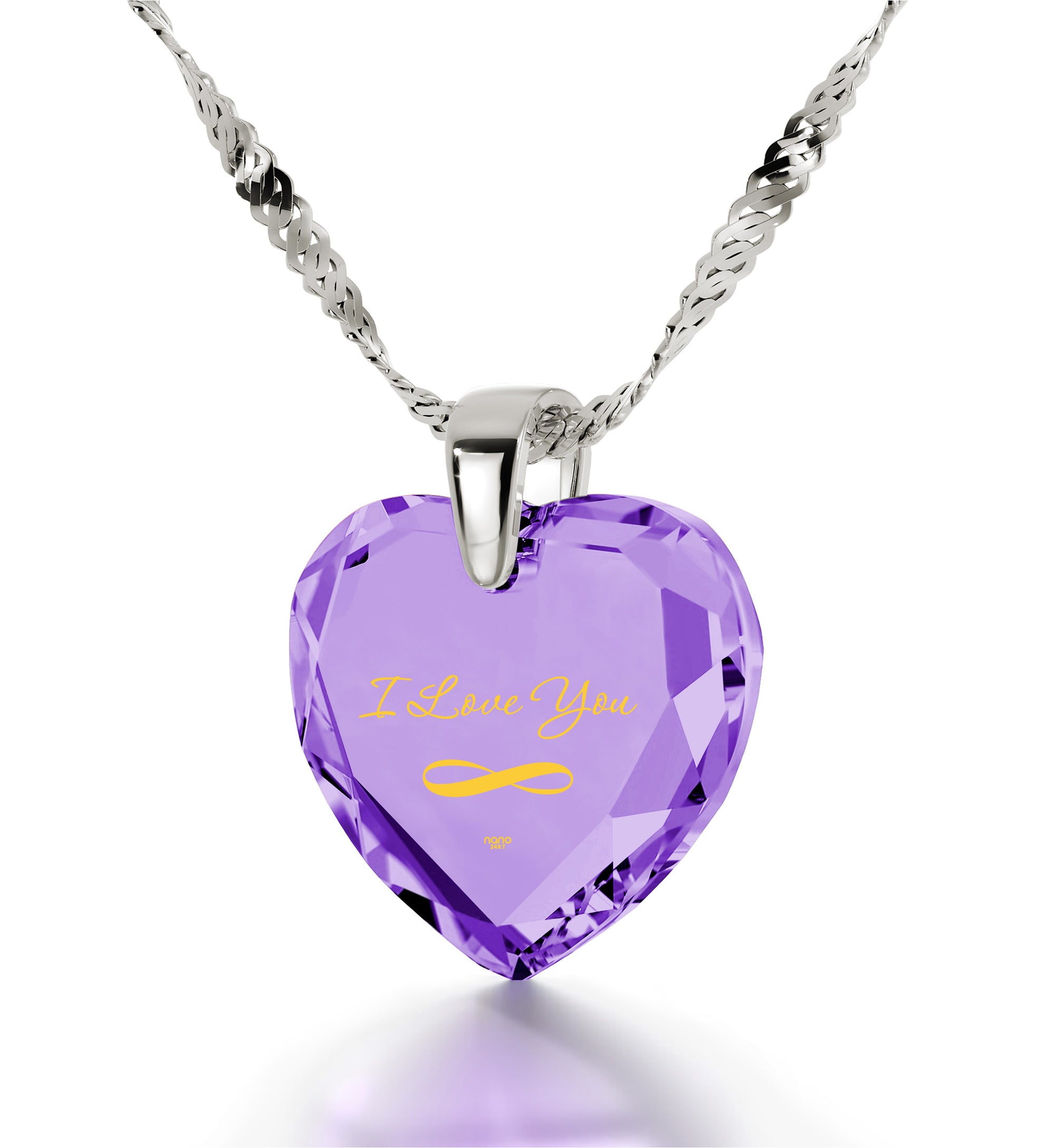 Silver Infinity I Love You Necklace Heart Pendant 24k Gold Inscribed Cubic Zirconia - NanoStyle Jewelry