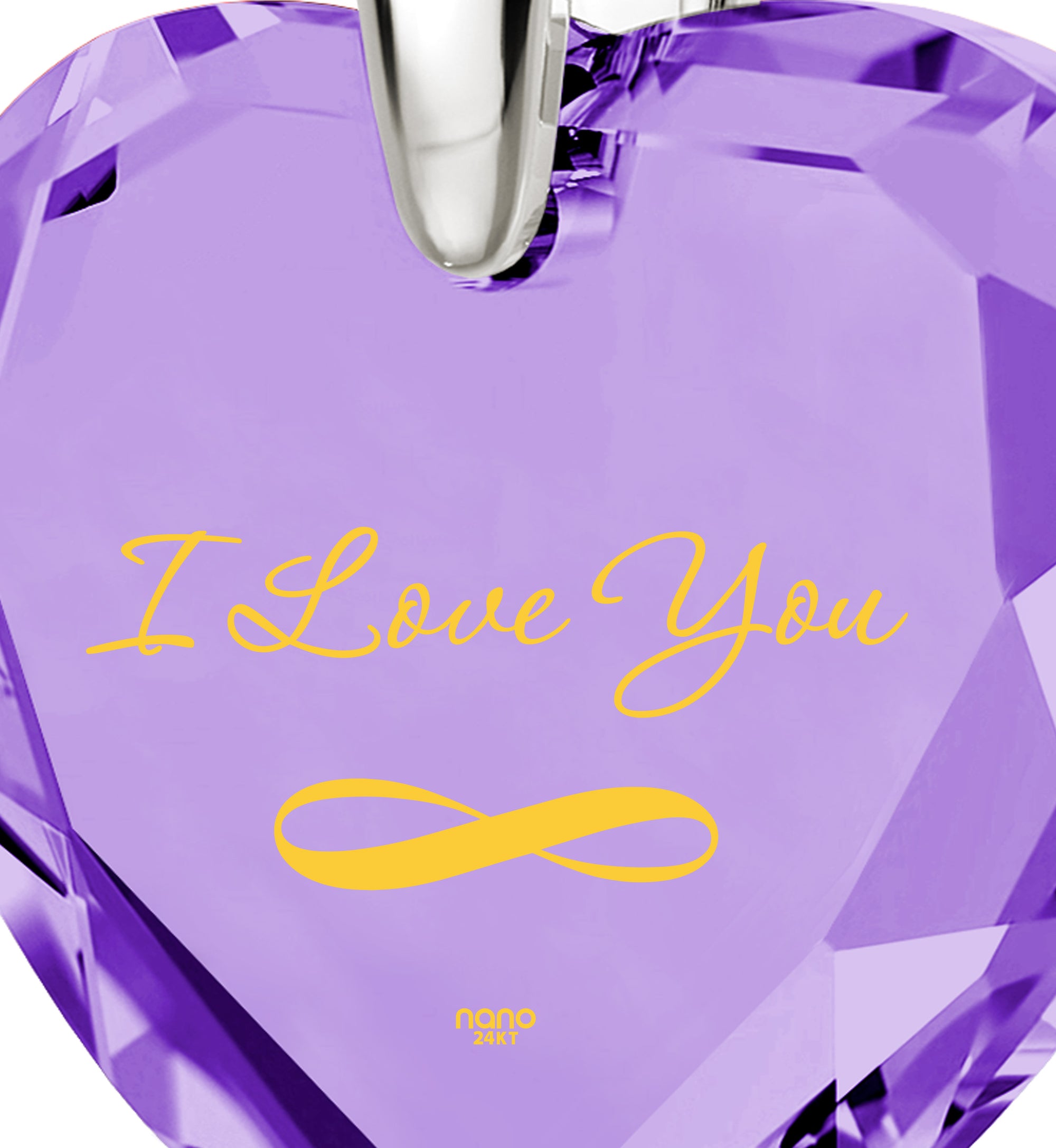 Silver Infinity I Love You Necklace Heart Pendant 24k Gold Inscribed Cubic Zirconia - NanoStyle Jewelry