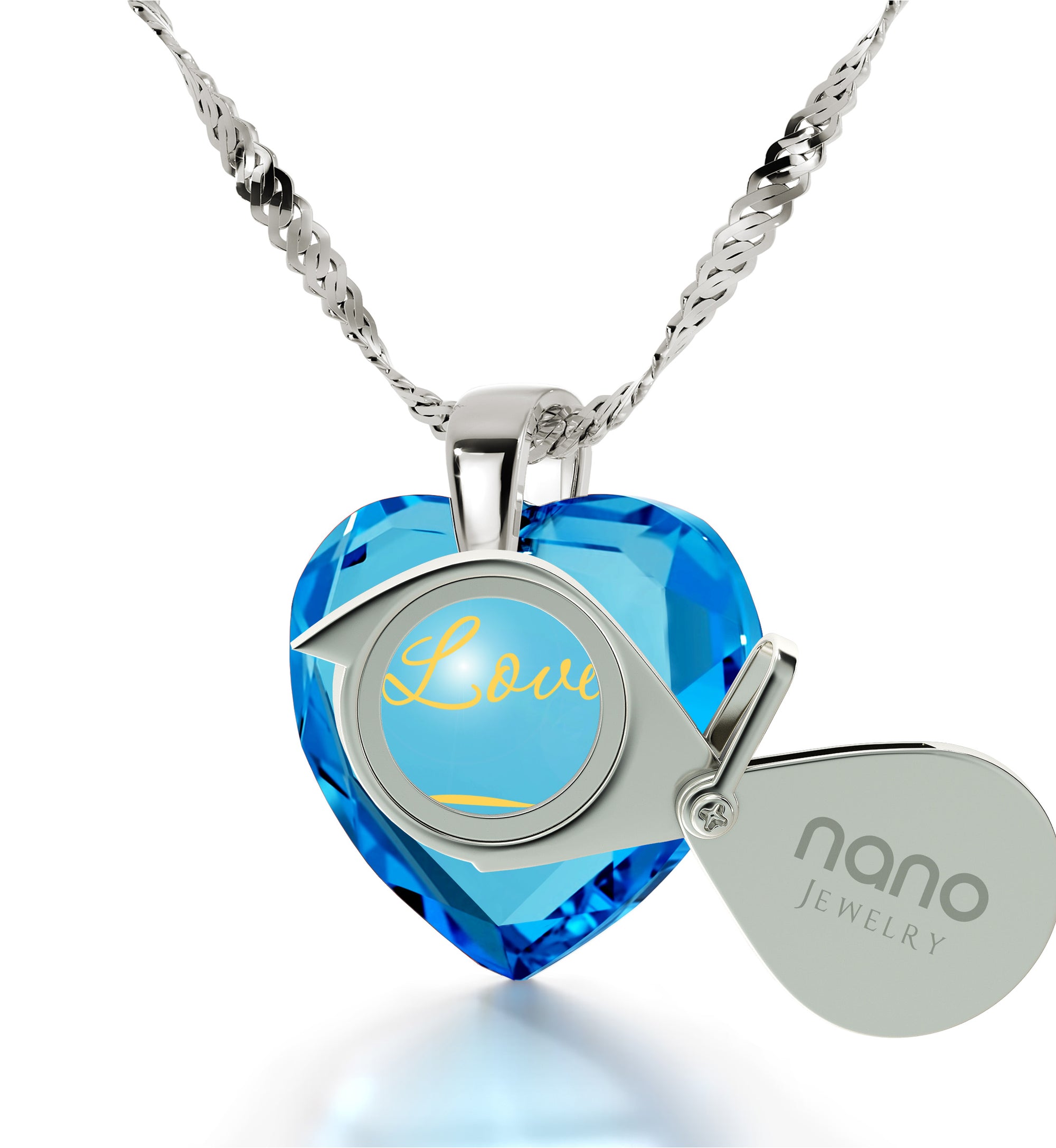 Silver Infinity I Love You Necklace Heart Pendant 24k Gold Inscribed Cubic Zirconia - NanoStyle Jewelry