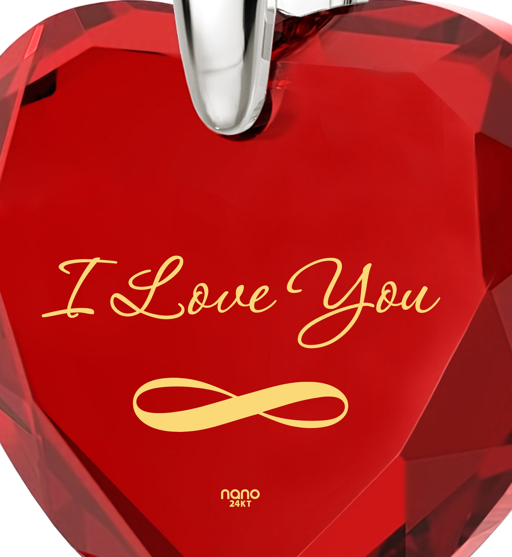 Silver Infinity I Love You Necklace Heart Pendant 24k Gold Inscribed Cubic Zirconia - NanoStyle Jewelry