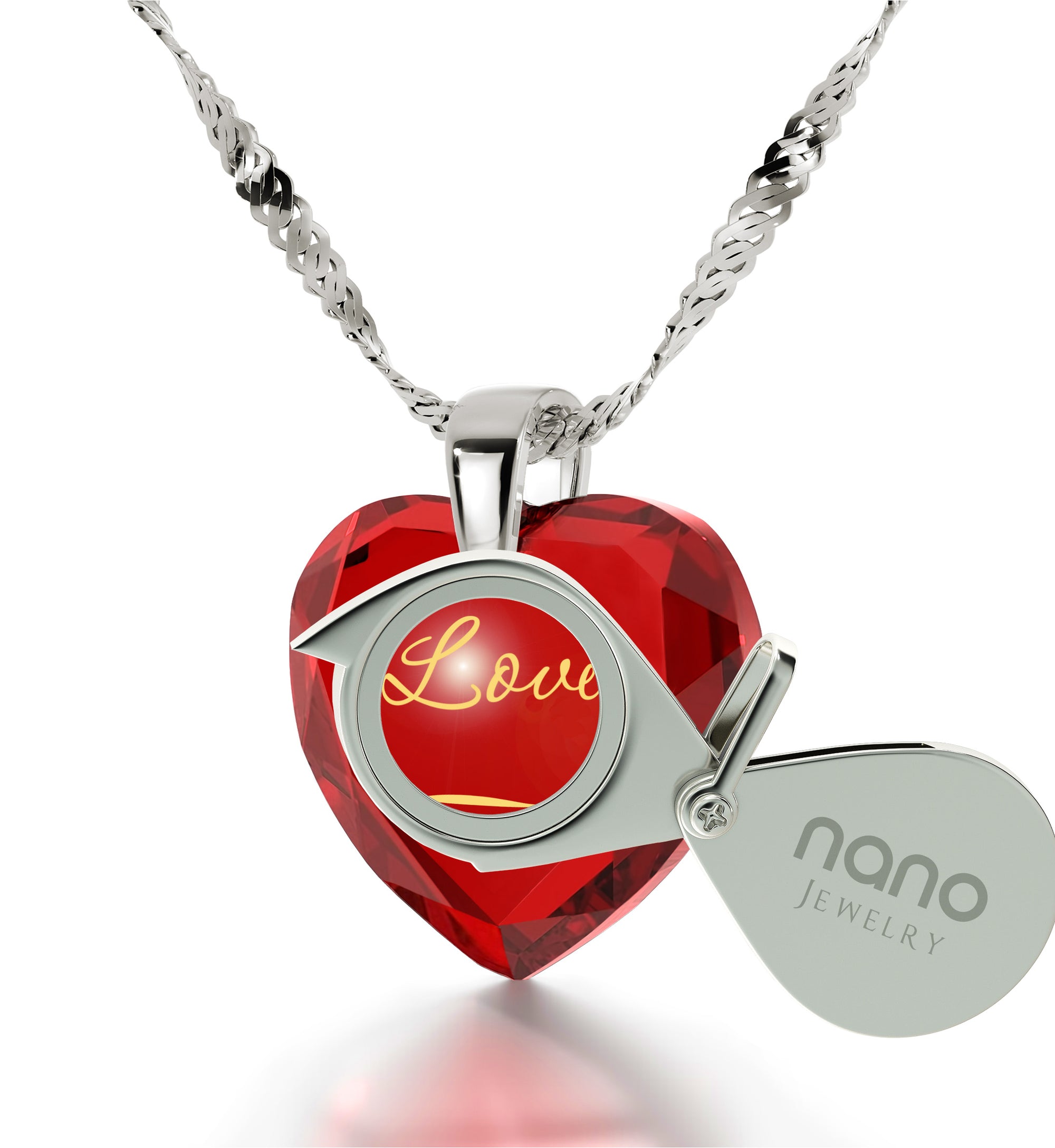 Silver Infinity I Love You Necklace Heart Pendant 24k Gold Inscribed Cubic Zirconia - NanoStyle Jewelry
