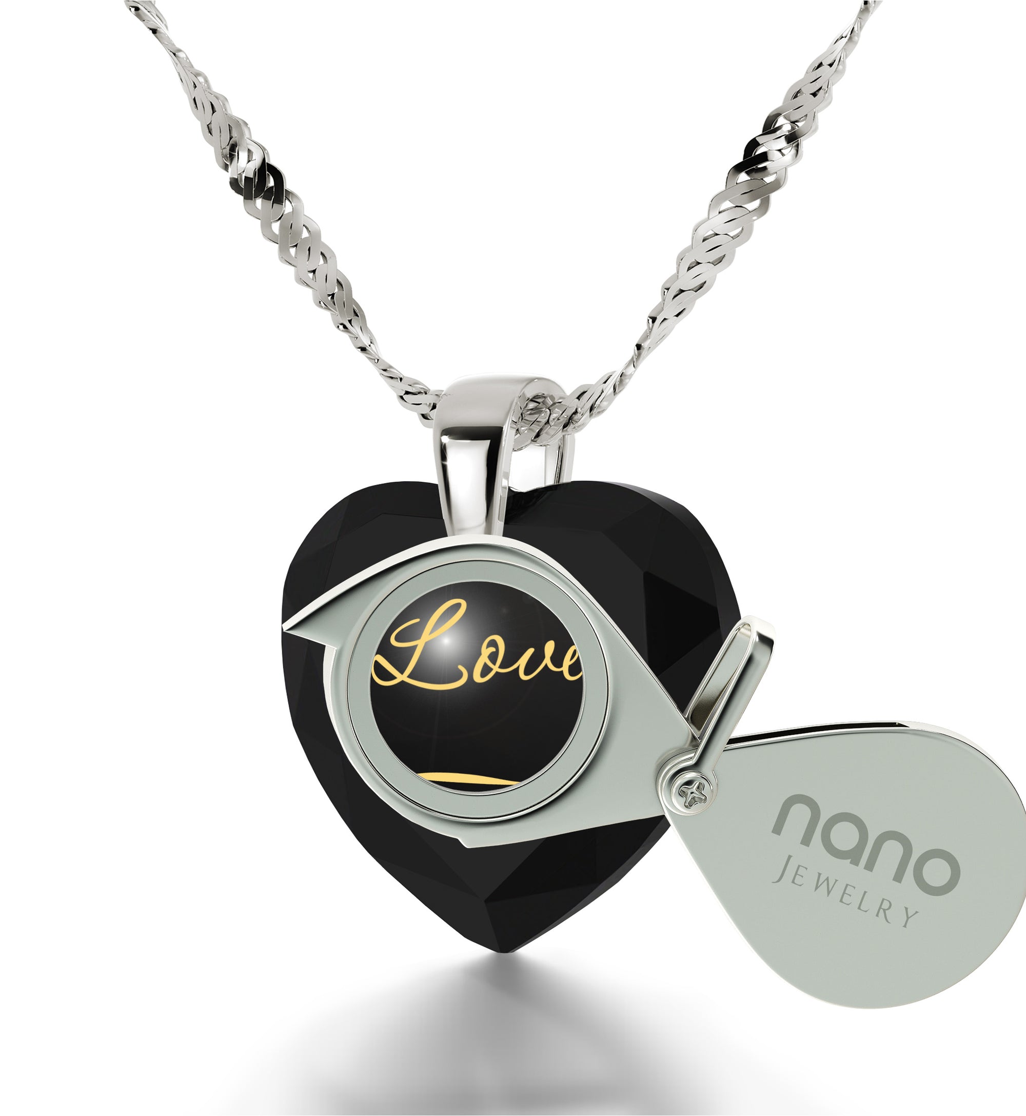 Silver Infinity I Love You Necklace Heart Pendant 24k Gold Inscribed Cubic Zirconia - NanoStyle Jewelry