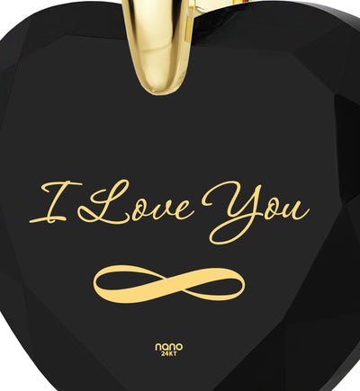 Gold Plated Infinity I Love You Necklace Heart Pendant 24k Gold Inscribed Cubic Zirconia - NanoStyle Jewelry