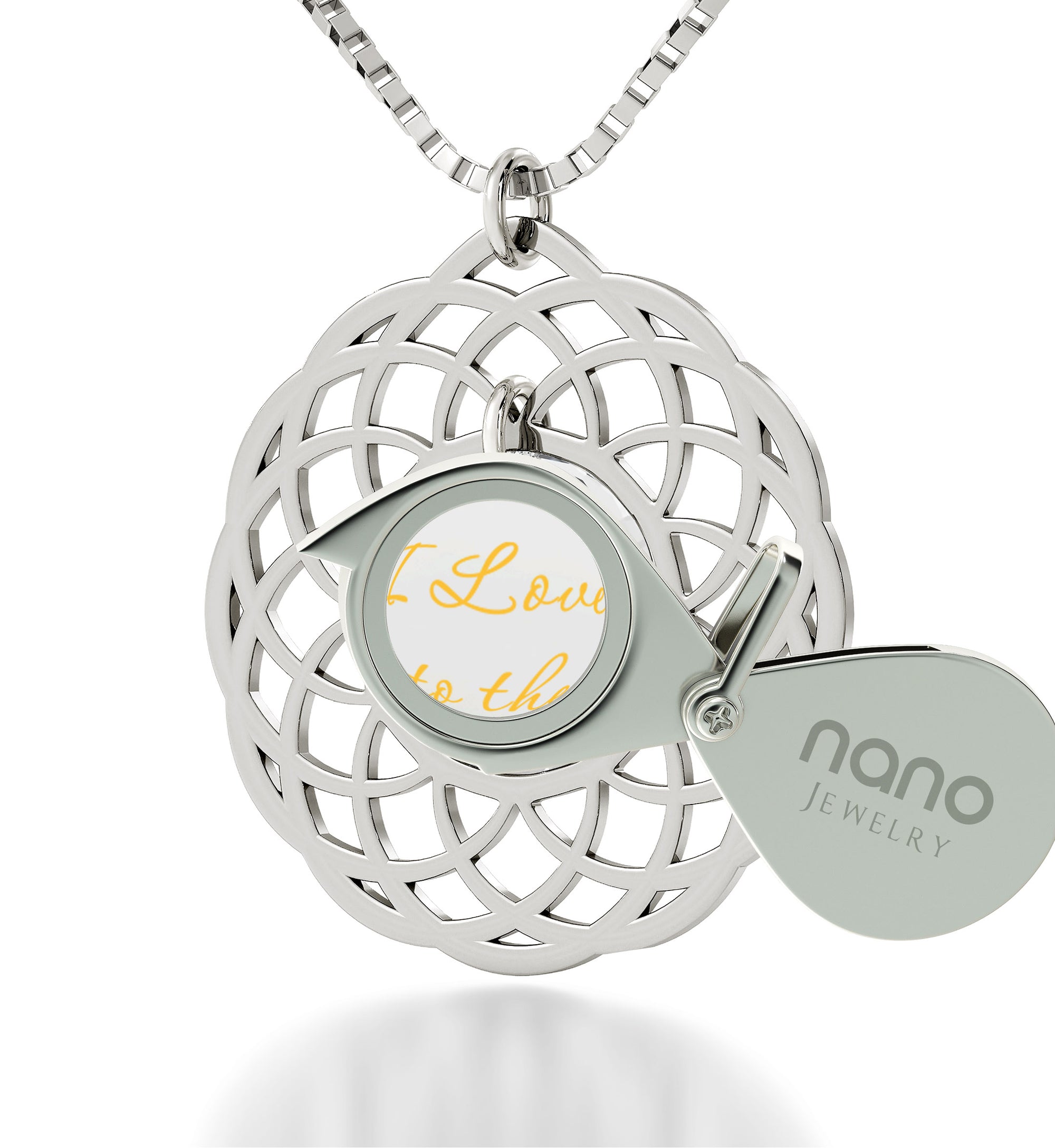 Silver Plated I Love You To The Moon and Back Necklace Mandala Pendant 24k Gold Inscribed - NanoStyle Jewelry