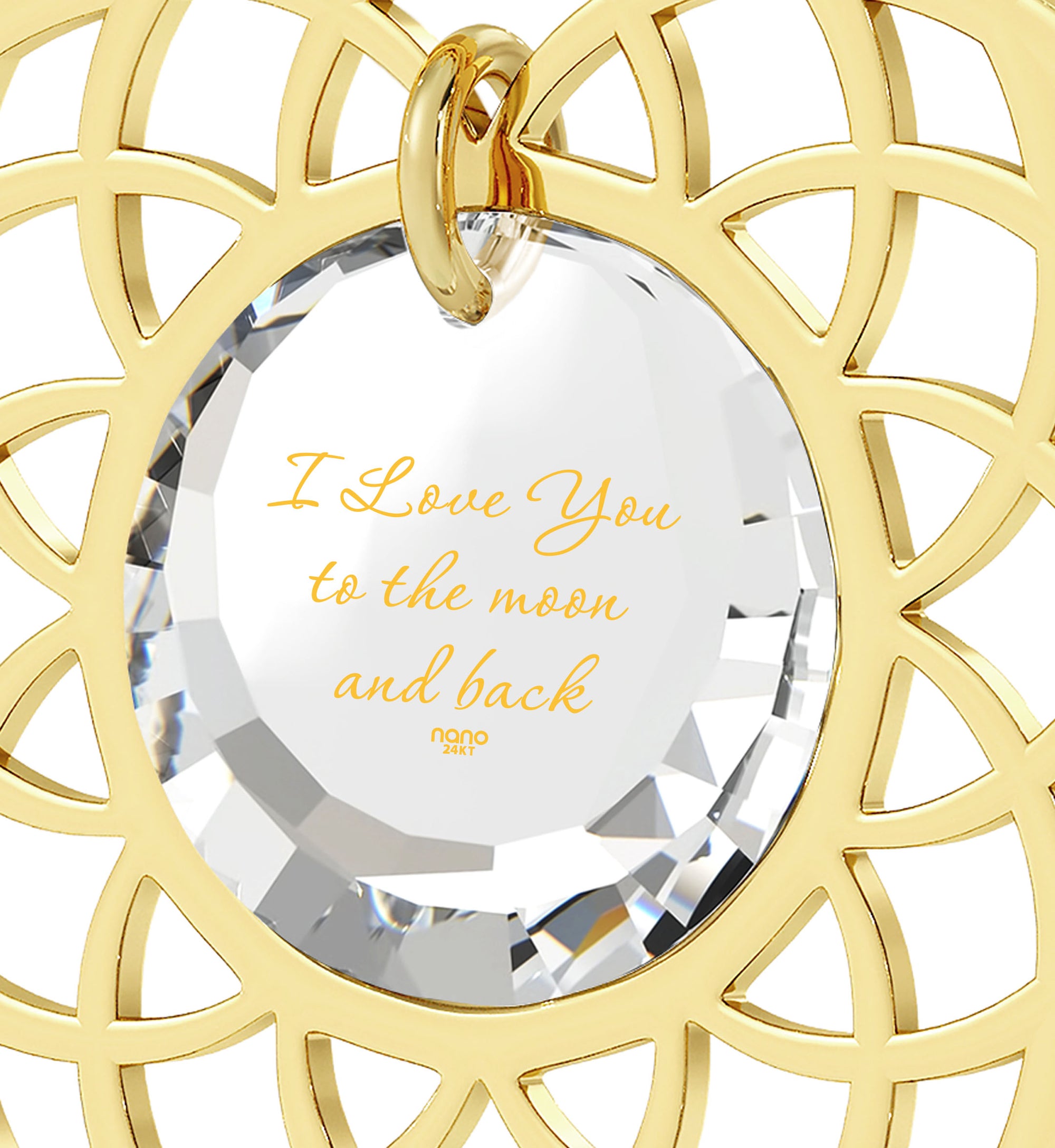 Gold Plated I Love You To The Moon and Back Necklace Mandala Pendant 24k Gold Inscribed - NanoStyle Jewelry