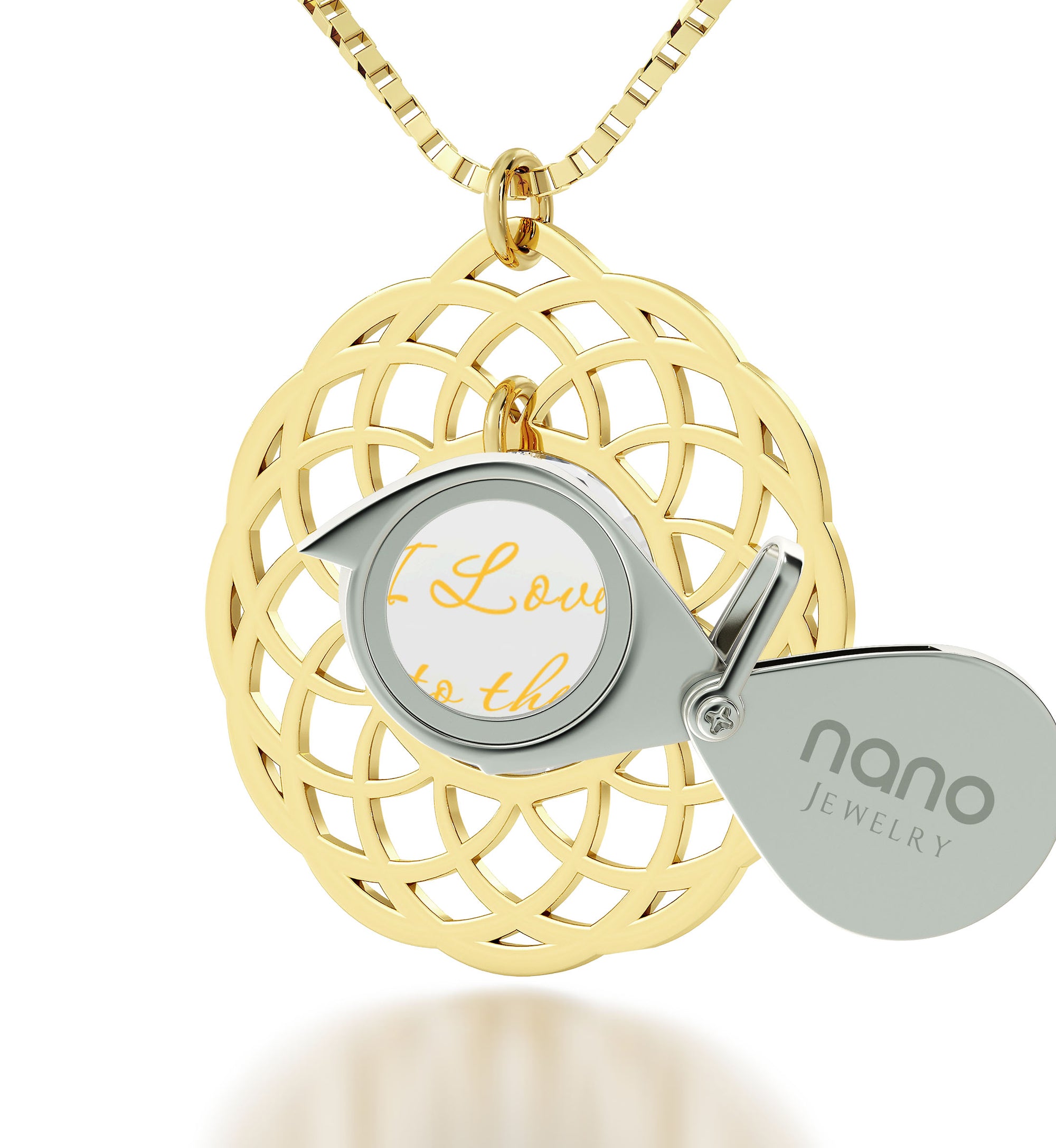 Gold Plated I Love You To The Moon and Back Necklace Mandala Pendant 24k Gold Inscribed - NanoStyle Jewelry