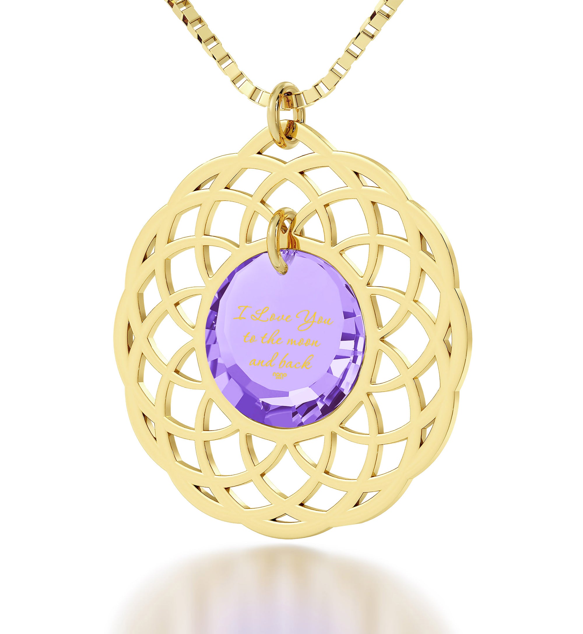 Gold Plated I Love You To The Moon and Back Necklace Mandala Pendant 24k Gold Inscribed - NanoStyle Jewelry