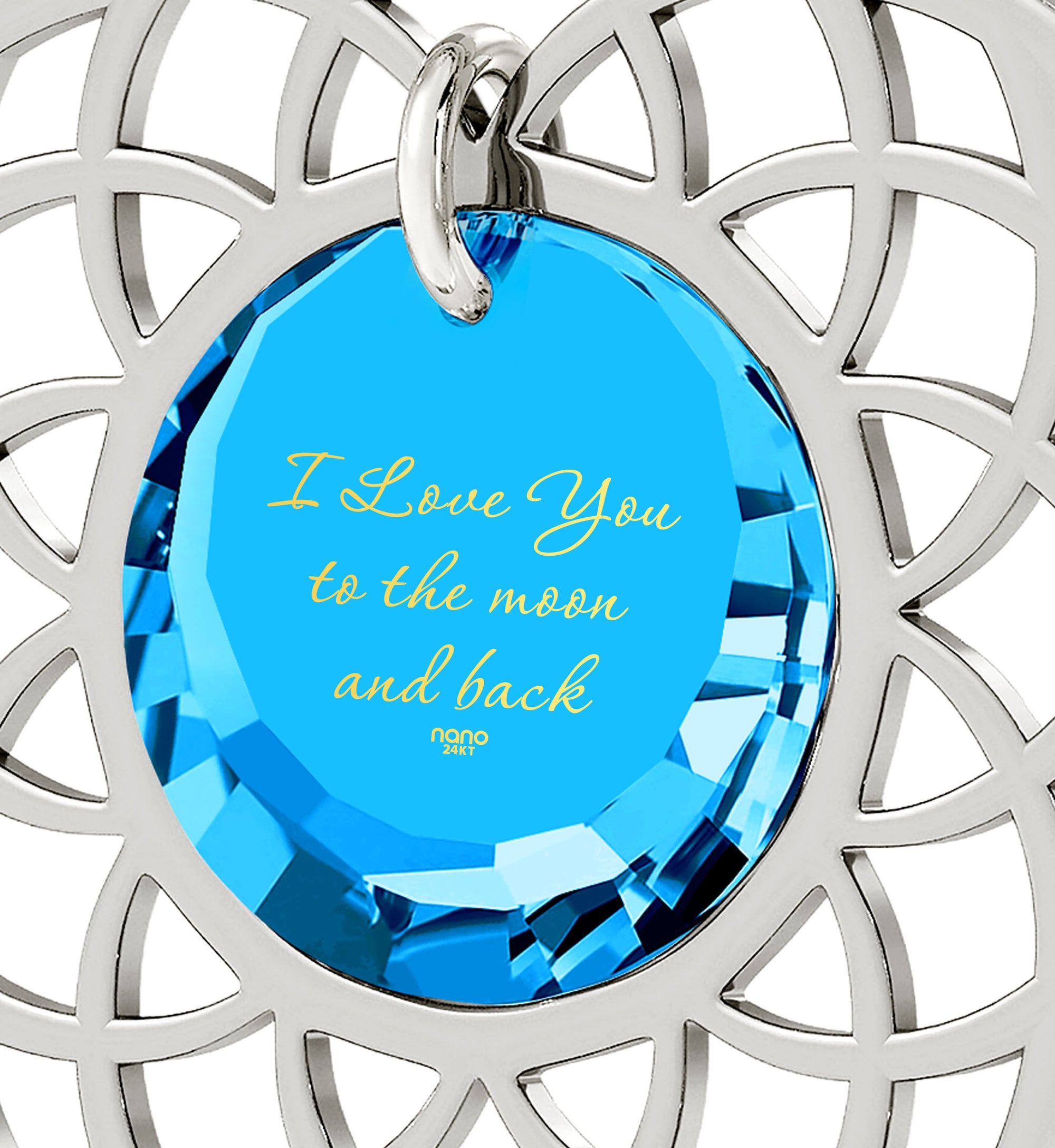 Silver Plated I Love You To The Moon and Back Necklace Mandala Pendant 24k Gold Inscribed - NanoStyle Jewelry