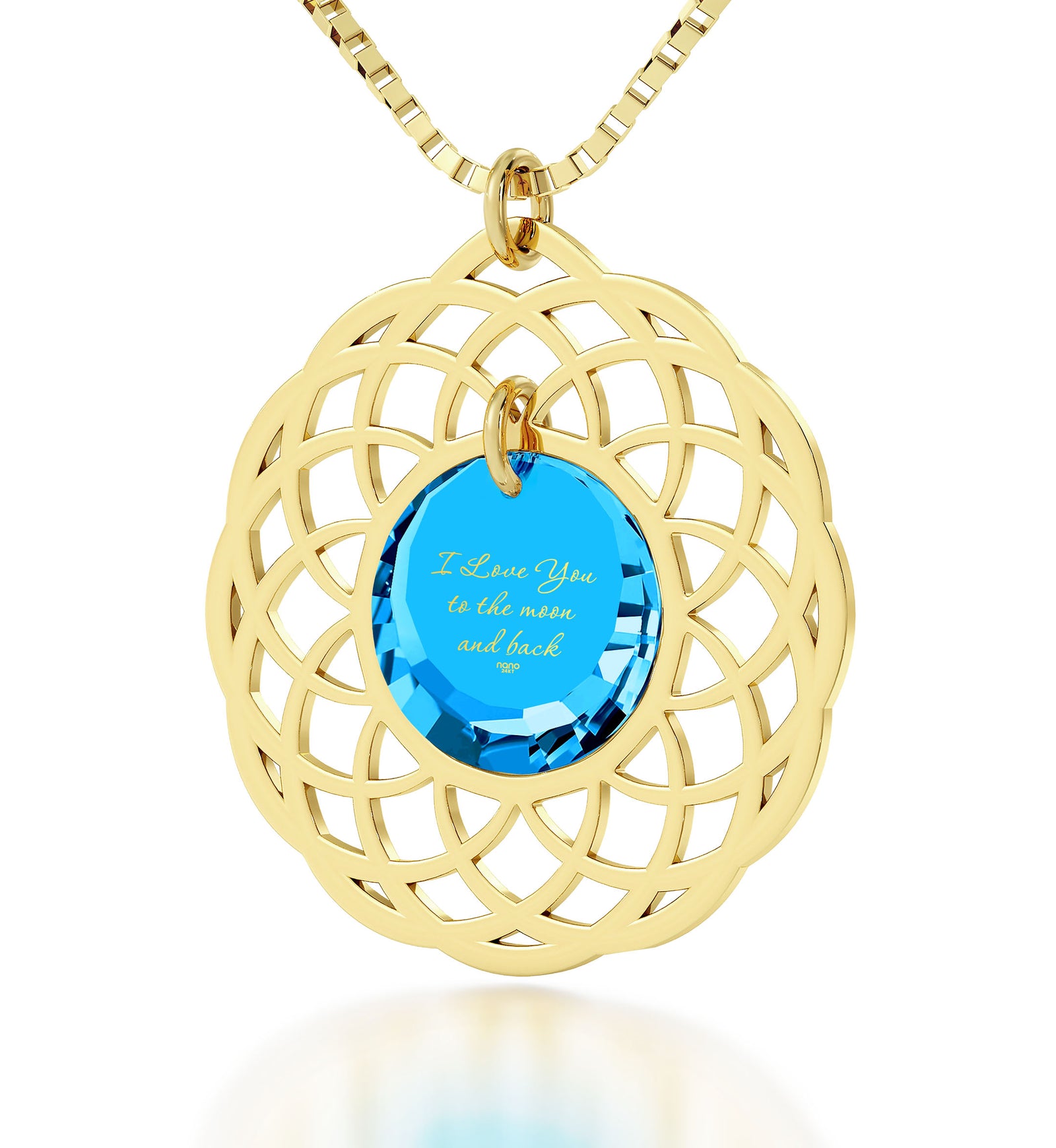 Gold Plated I Love You To The Moon and Back Necklace Mandala Pendant 24k Gold Inscribed - NanoStyle Jewelry