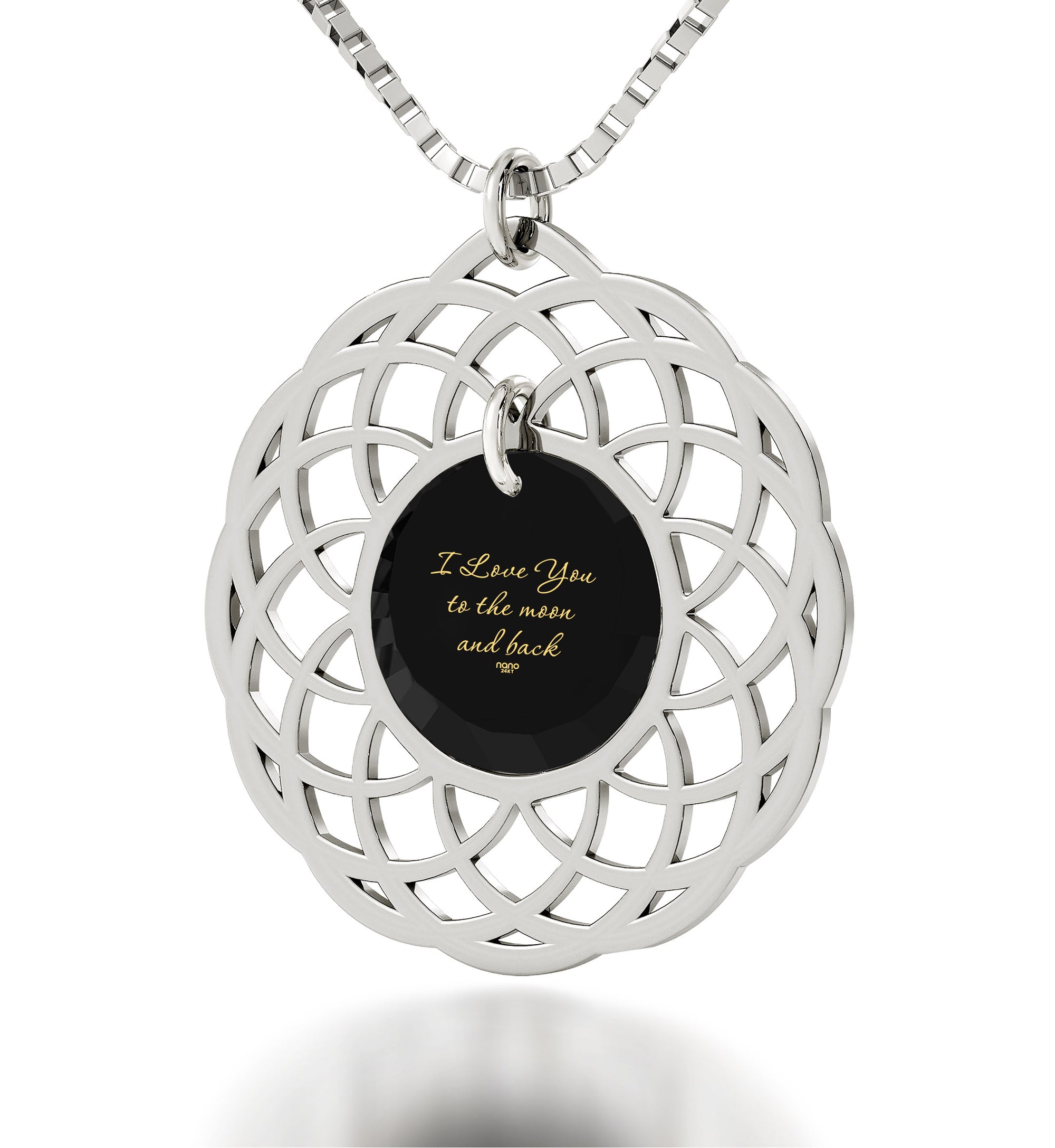 Silver Plated I Love You To The Moon and Back Necklace Mandala Pendant 24k Gold Inscribed - NanoStyle Jewelry