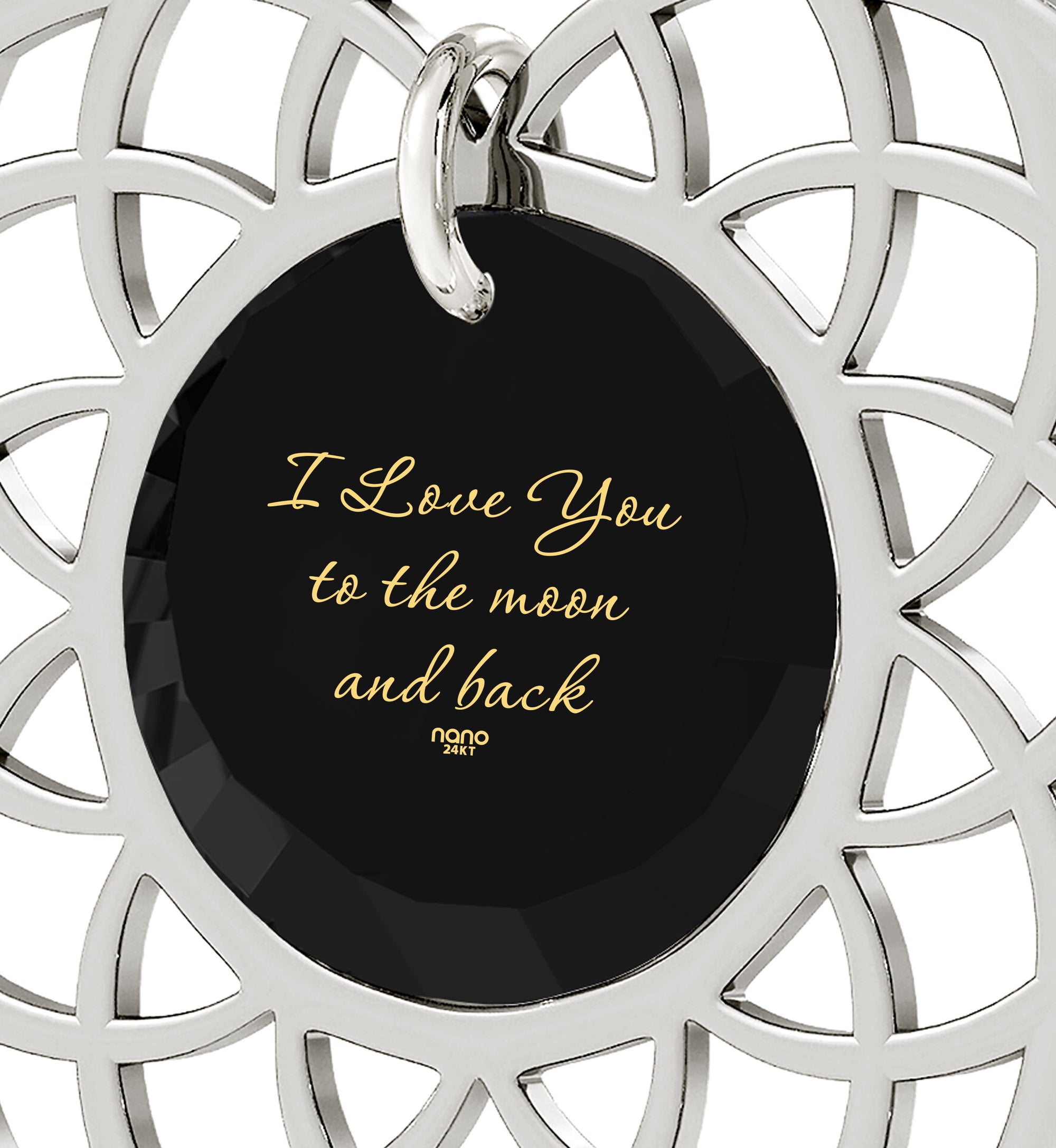 Silver Plated I Love You To The Moon and Back Necklace Mandala Pendant 24k Gold Inscribed - NanoStyle Jewelry
