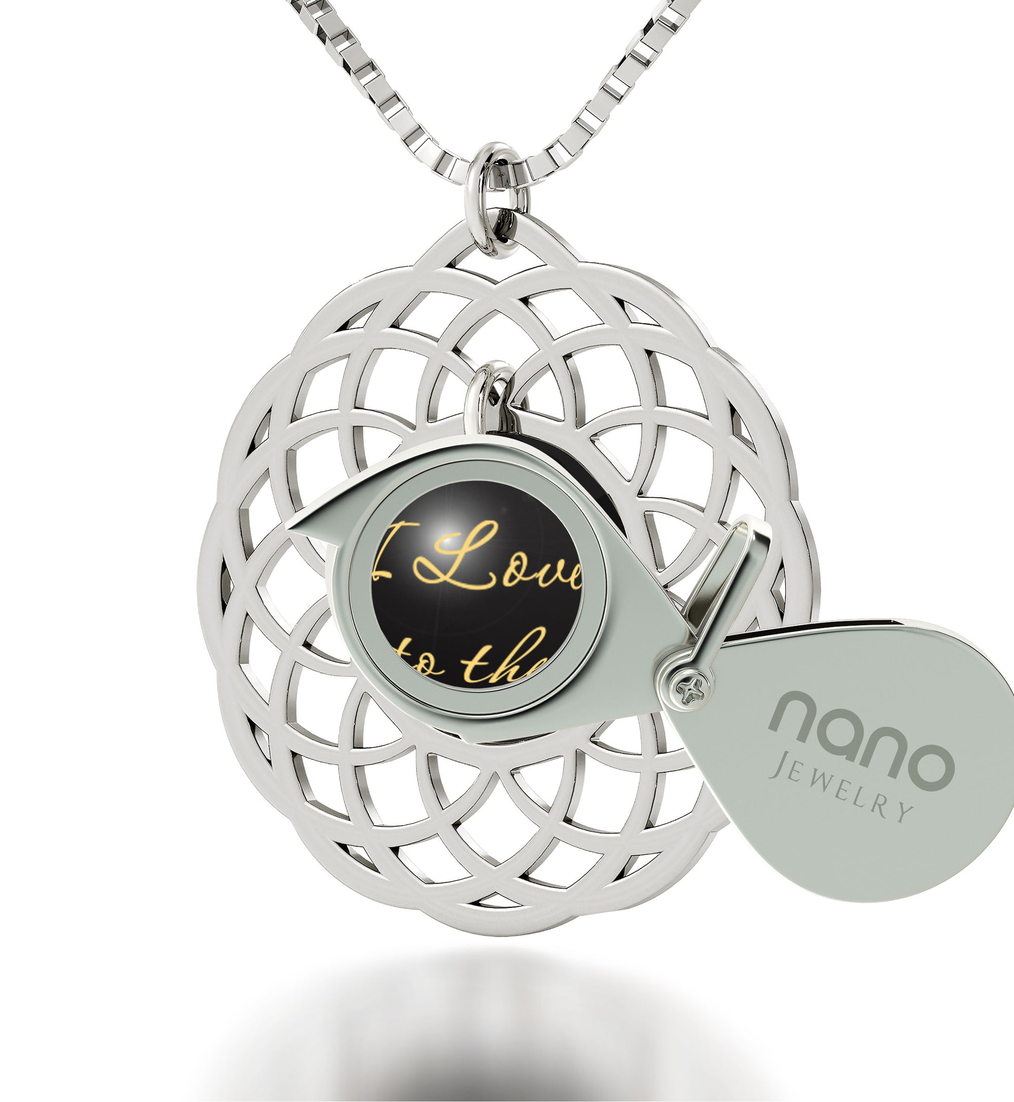 Silver Plated I Love You To The Moon and Back Necklace Mandala Pendant 24k Gold Inscribed - NanoStyle Jewelry