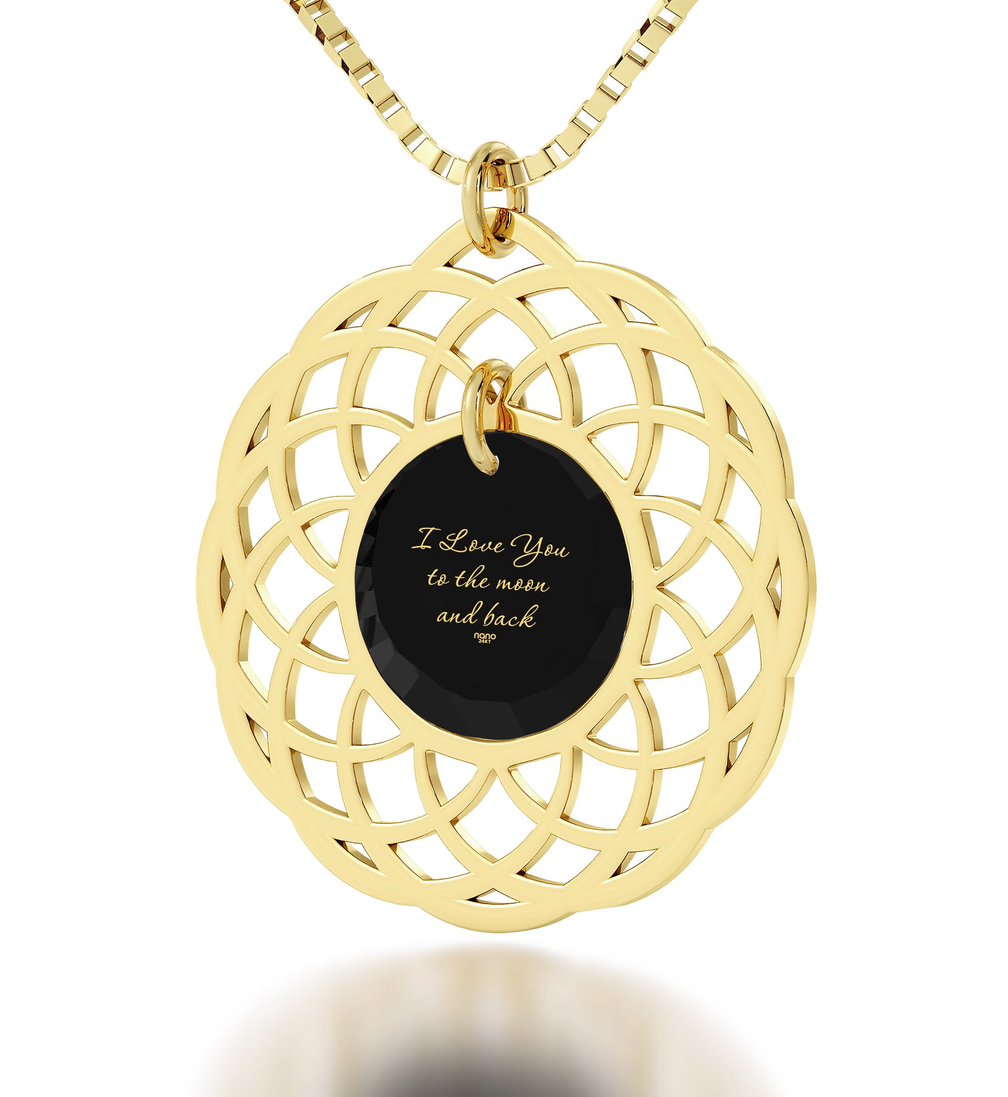 Gold Plated I Love You To The Moon and Back Necklace Mandala Pendant 24k Gold Inscribed - NanoStyle Jewelry
