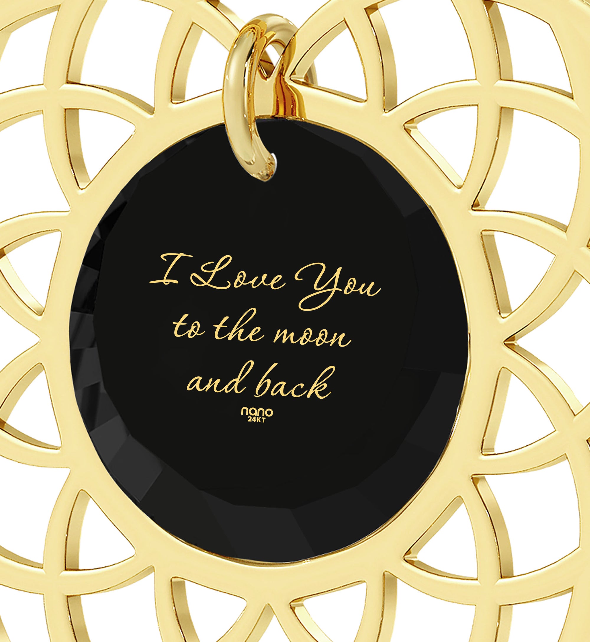 Gold Plated I Love You To The Moon and Back Necklace Mandala Pendant 24k Gold Inscribed - NanoStyle Jewelry