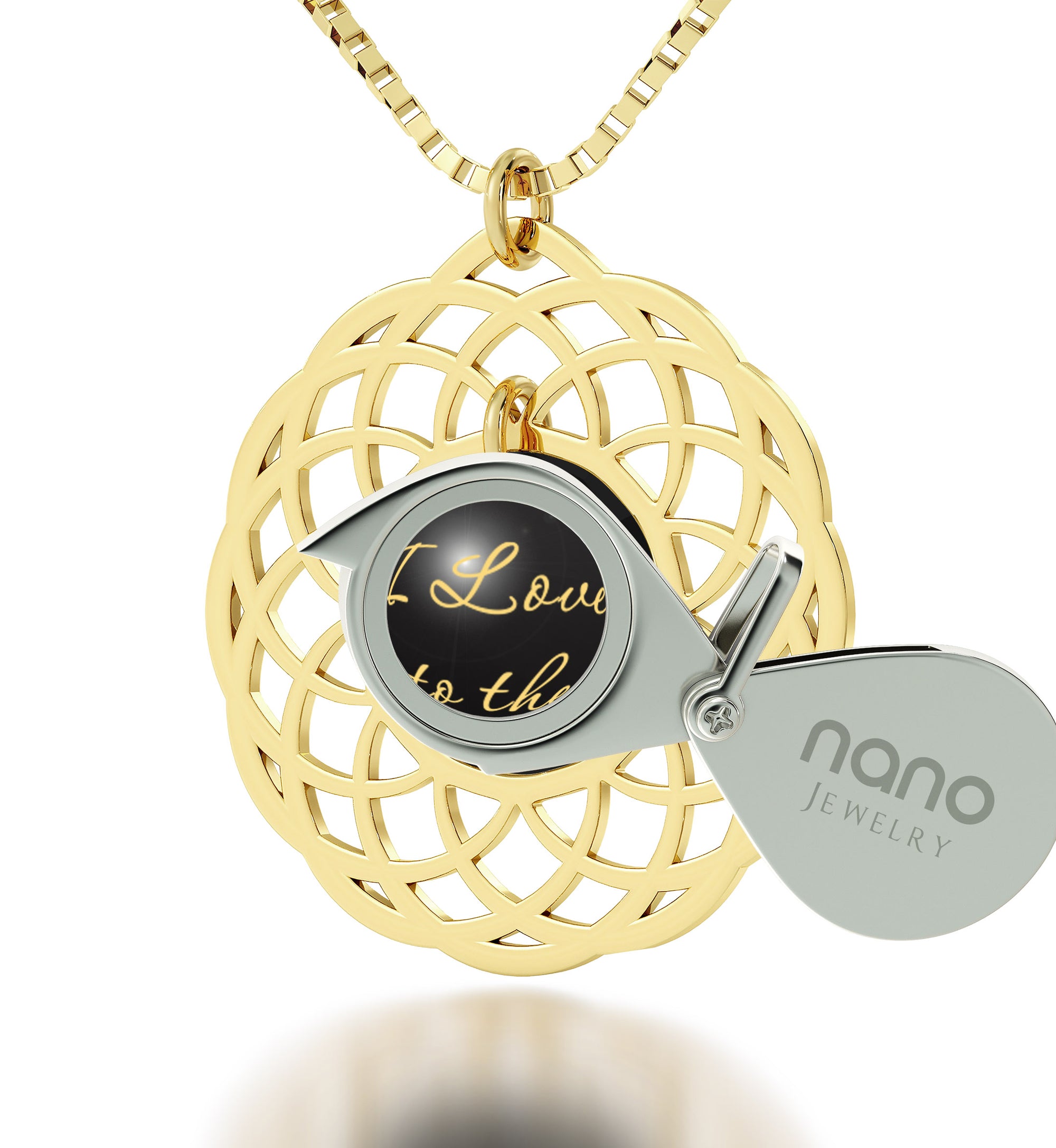 Gold Plated I Love You To The Moon and Back Necklace Mandala Pendant 24k Gold Inscribed - NanoStyle Jewelry