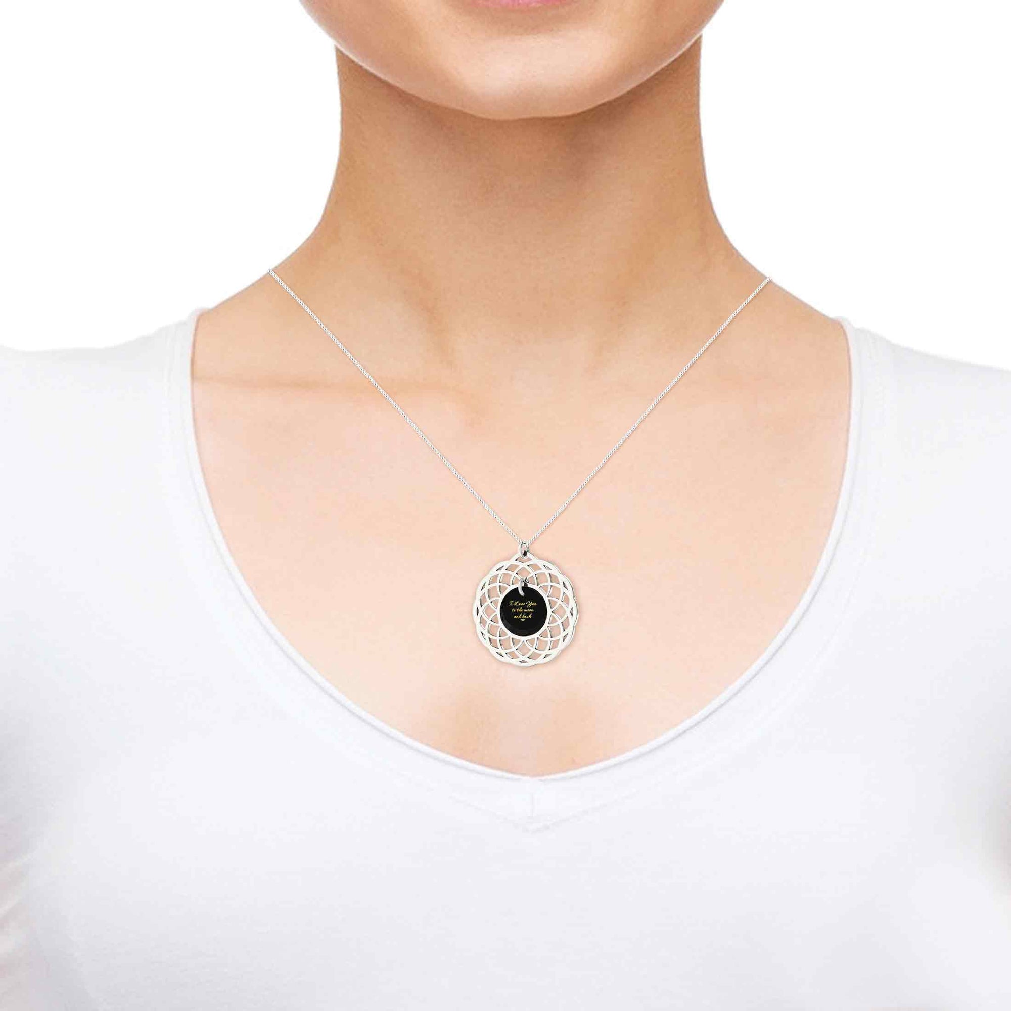 Silver Plated I Love You To The Moon and Back Necklace Mandala Pendant 24k Gold Inscribed - NanoStyle Jewelry