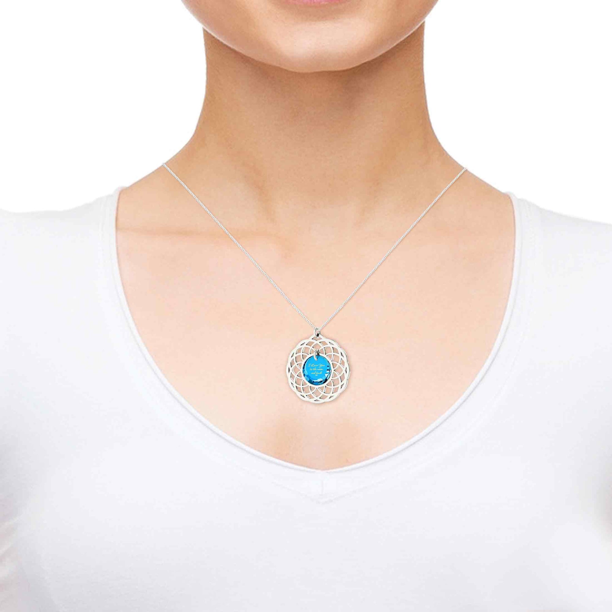 Silver Plated I Love You To The Moon and Back Necklace Mandala Pendant 24k Gold Inscribed - NanoStyle Jewelry