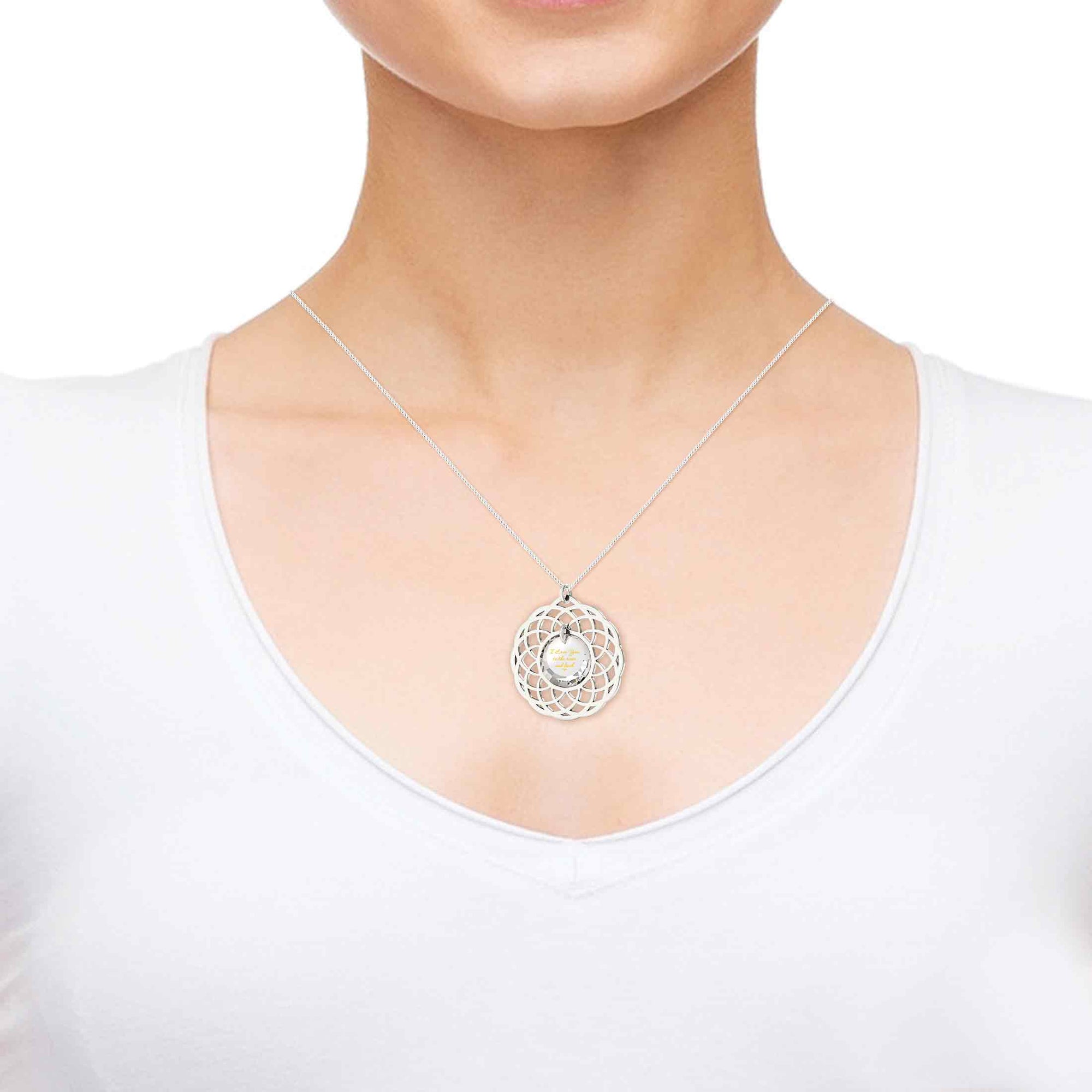 Silver Plated I Love You To The Moon and Back Necklace Mandala Pendant 24k Gold Inscribed - NanoStyle Jewelry