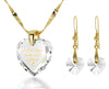 I Love You to the Moon and Back Necklace 24k Gold Inscribed and Crystal Heart Earrings - NanoStyle Jewelry