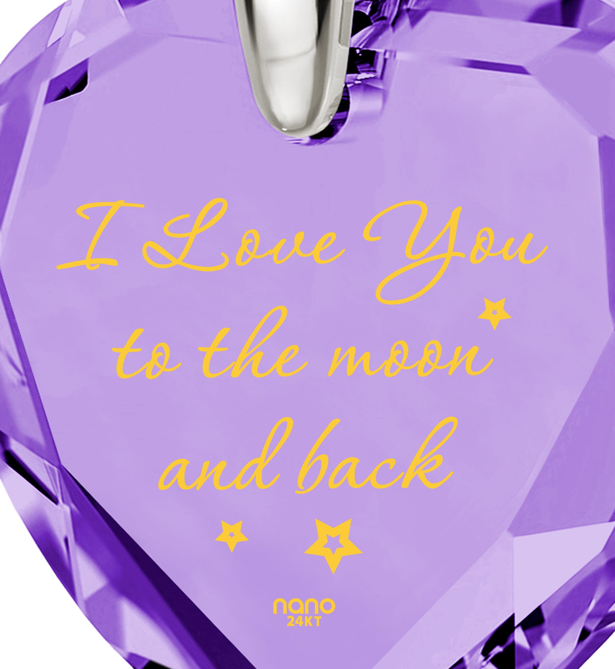 925 Sterling Silver I Love You to The Moon and Back Necklace 24k Gold Inscribed Heart Cubic Zirconia Pendant - NanoStyle Jewelry