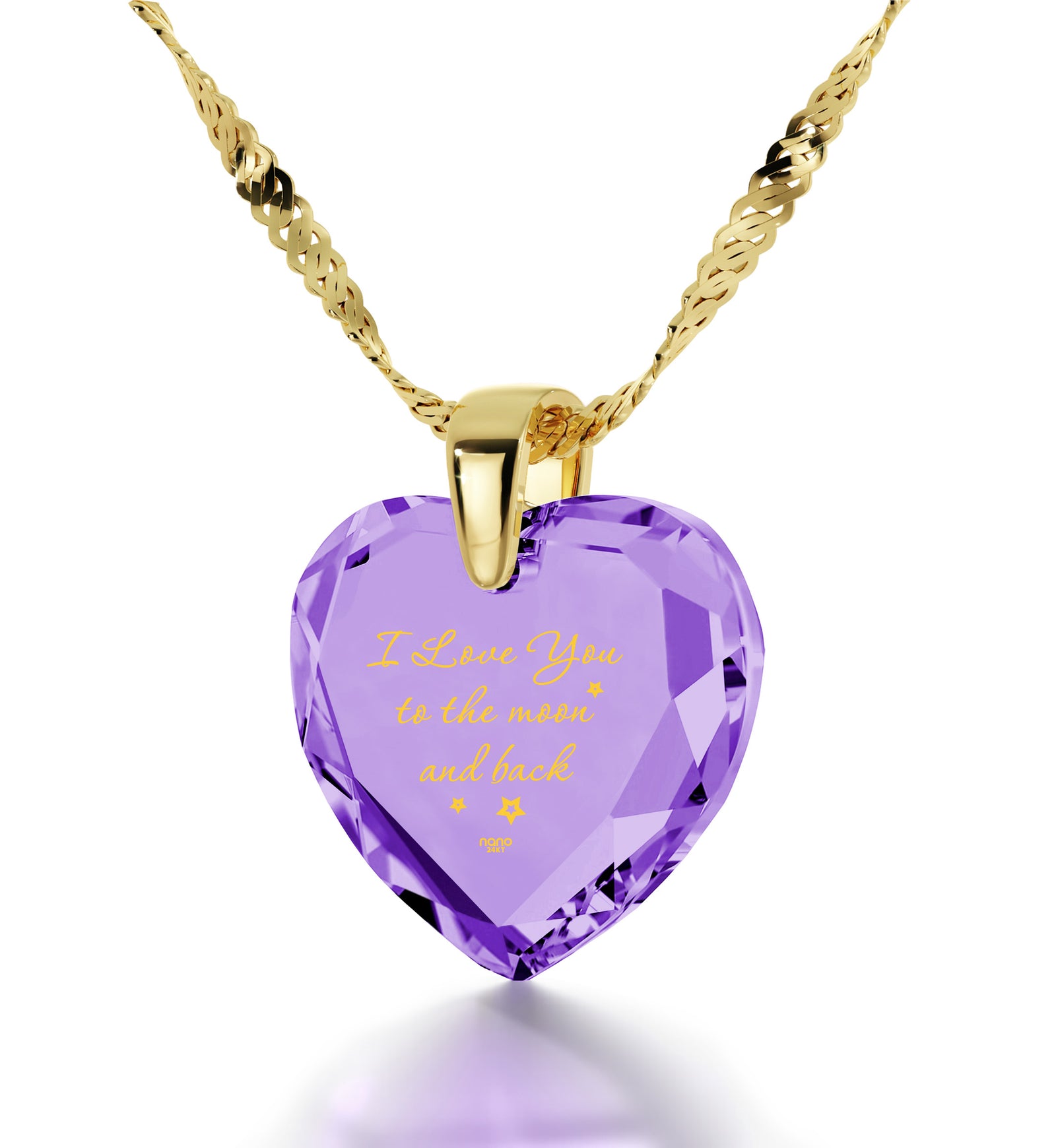 Gold Plated I Love You to The Moon and Back Necklace 24k Gold Inscribed Heart Cubic Zirconia Pendant - NanoStyle Jewelry