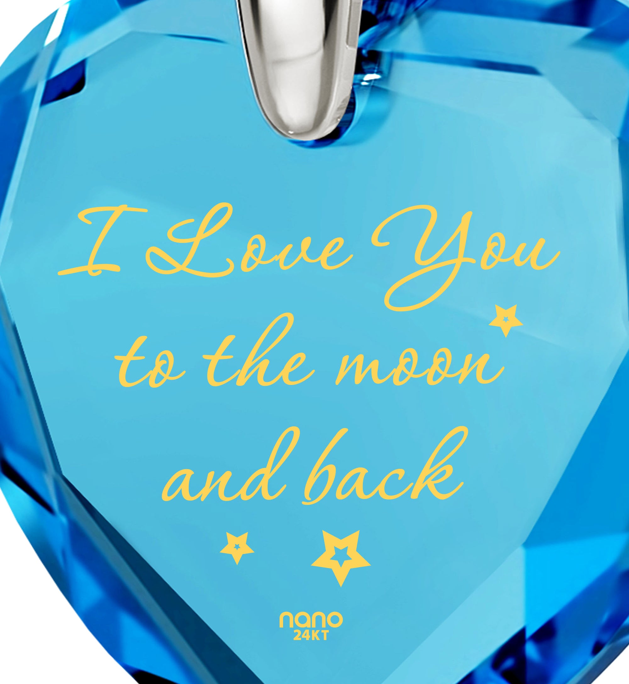 925 Sterling Silver I Love You to The Moon and Back Necklace 24k Gold Inscribed Heart Cubic Zirconia Pendant - NanoStyle Jewelry