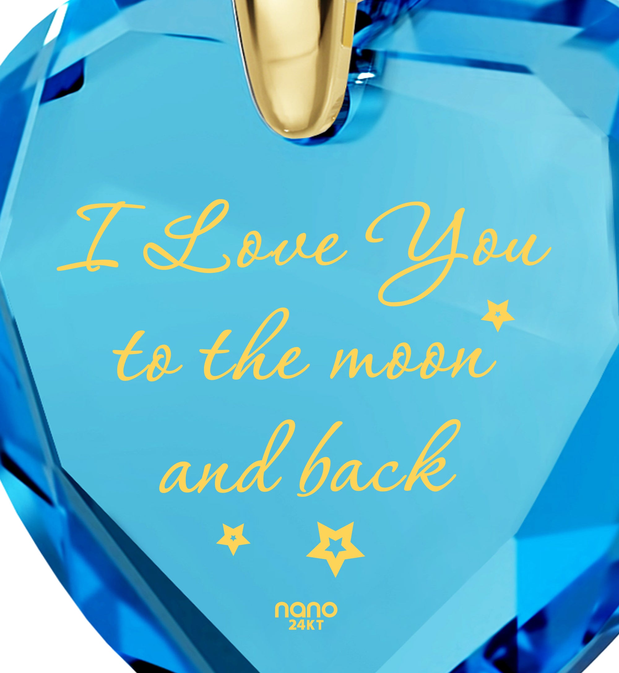 Gold Plated I Love You to The Moon and Back Necklace 24k Gold Inscribed Heart Cubic Zirconia Pendant - NanoStyle Jewelry