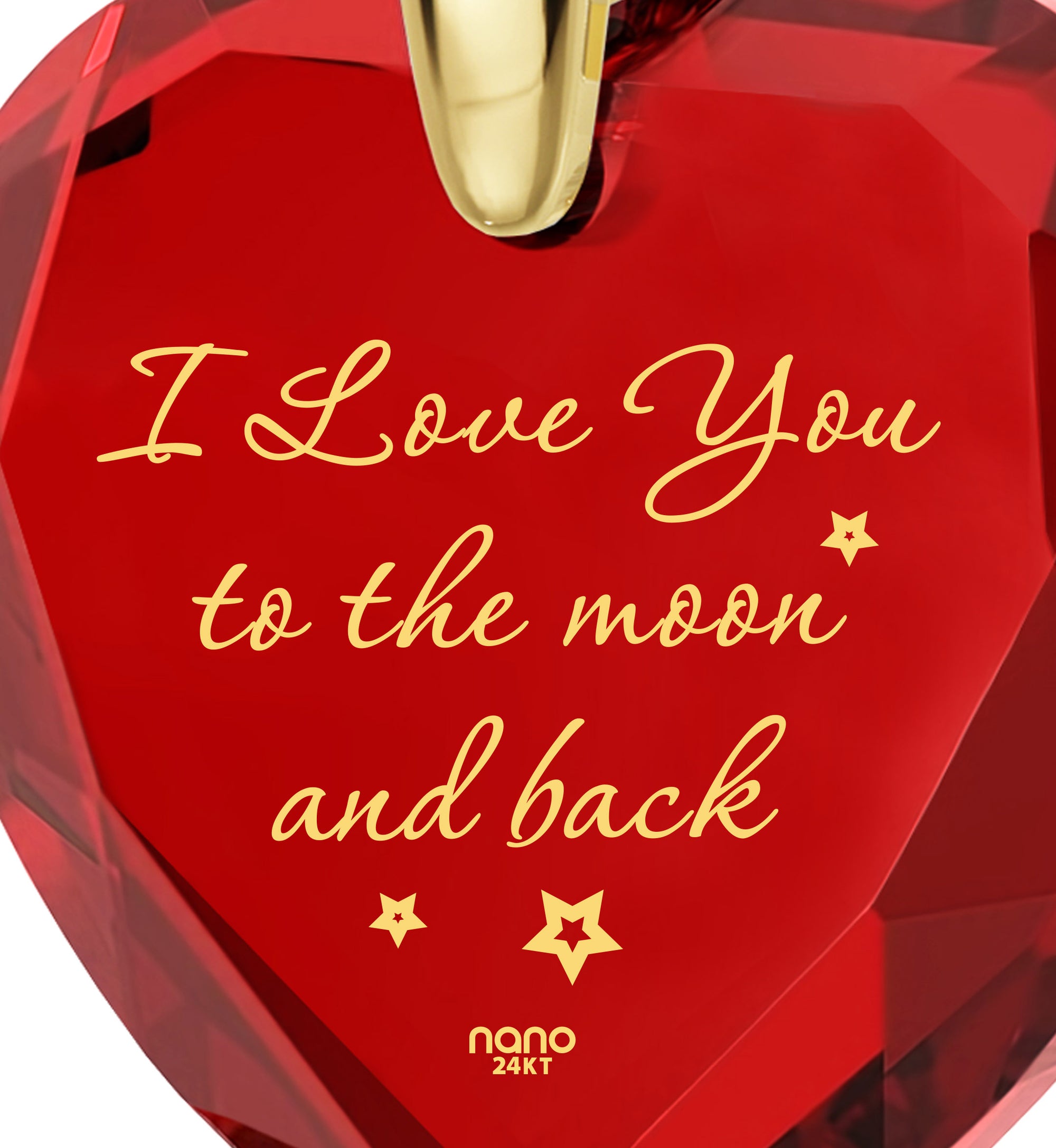 Gold Plated I Love You to The Moon and Back Necklace 24k Gold Inscribed Heart Cubic Zirconia Pendant - NanoStyle Jewelry