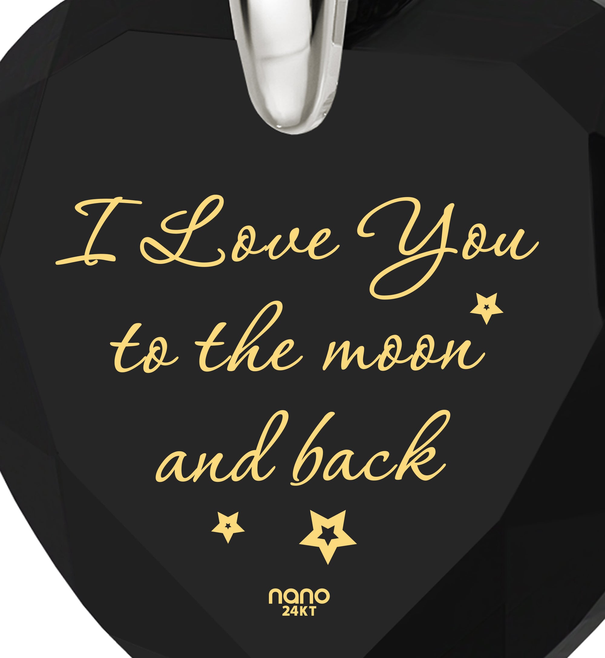 925 Sterling Silver I Love You to The Moon and Back Necklace 24k Gold Inscribed Heart Cubic Zirconia Pendant - NanoStyle Jewelry