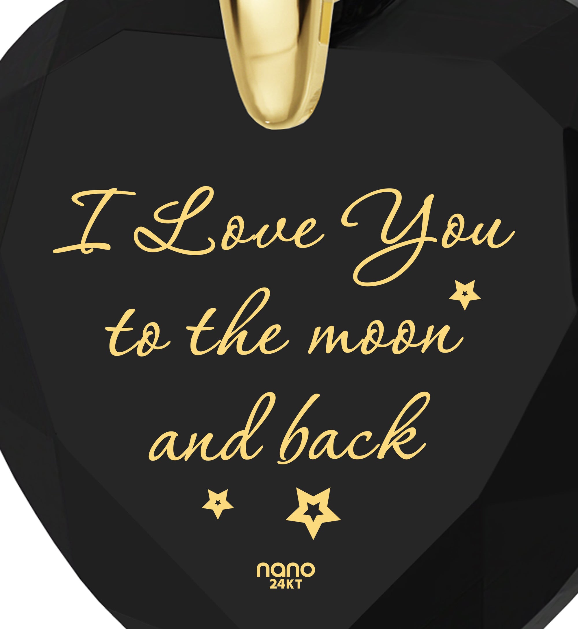 Gold Plated I Love You to The Moon and Back Necklace 24k Gold Inscribed Heart Cubic Zirconia Pendant - NanoStyle Jewelry