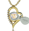 Gold Plated Zodiac Heart Pendant Aquarius Necklace 24k Gold inscribed on Crystal - NanoStyle Jewelry