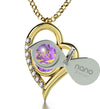 Gold Plated Pisces Necklace Zodiac Heart Pendant 24k Gold Inscribed on Crystal - NanoStyle Jewelry