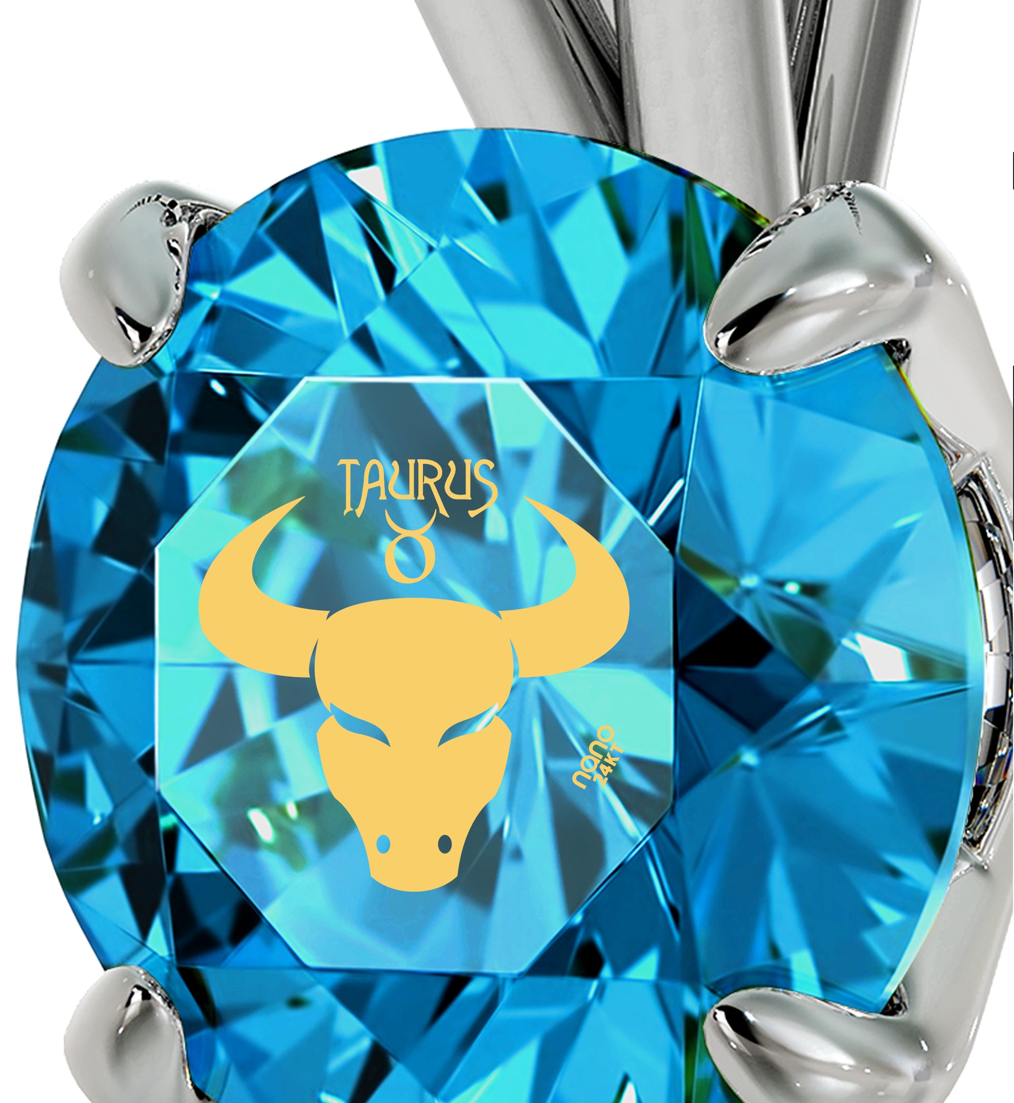 925 Sterling Silver Taurus Necklace Zodiac Pendant 24k Gold Inscribed on Crystal - NanoStyle Jewelry