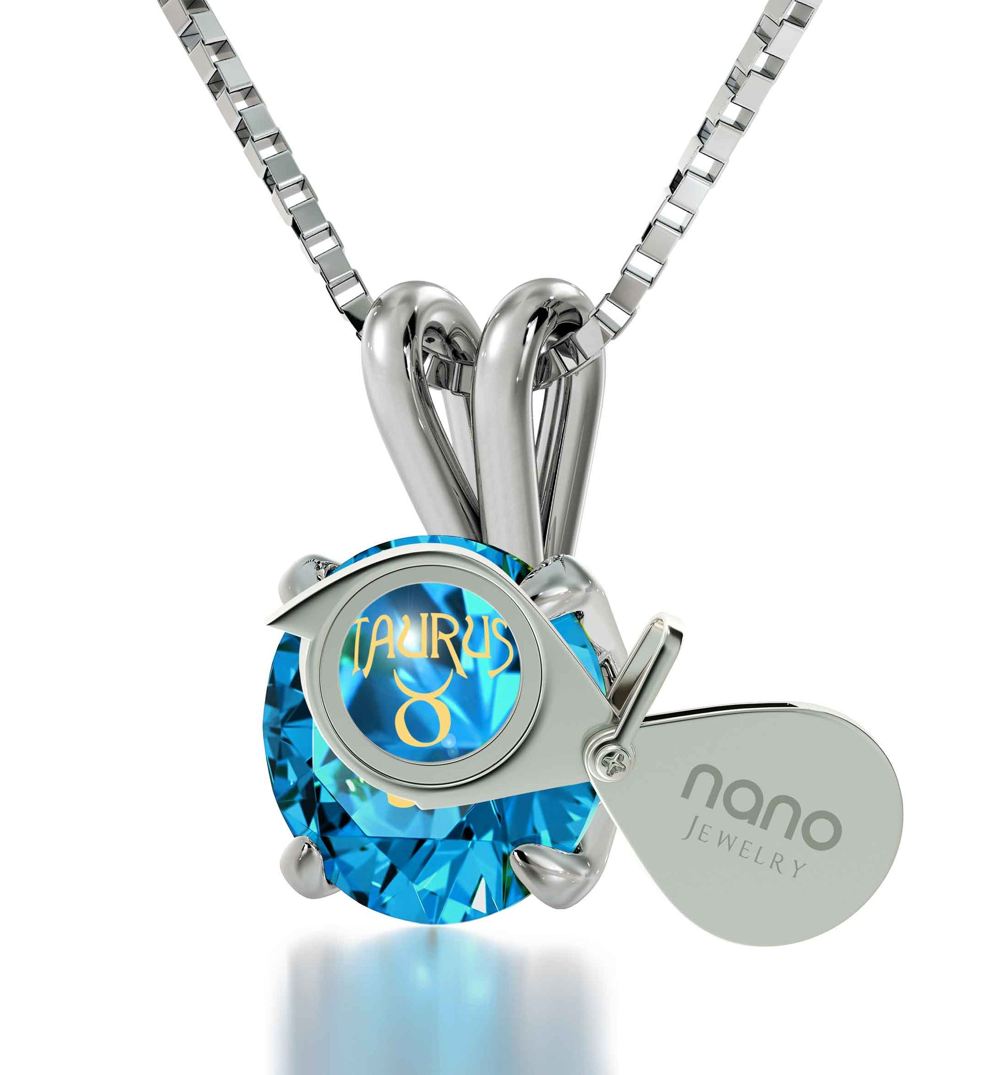 925 Sterling Silver Taurus Necklace Zodiac Pendant 24k Gold Inscribed on Crystal - NanoStyle Jewelry