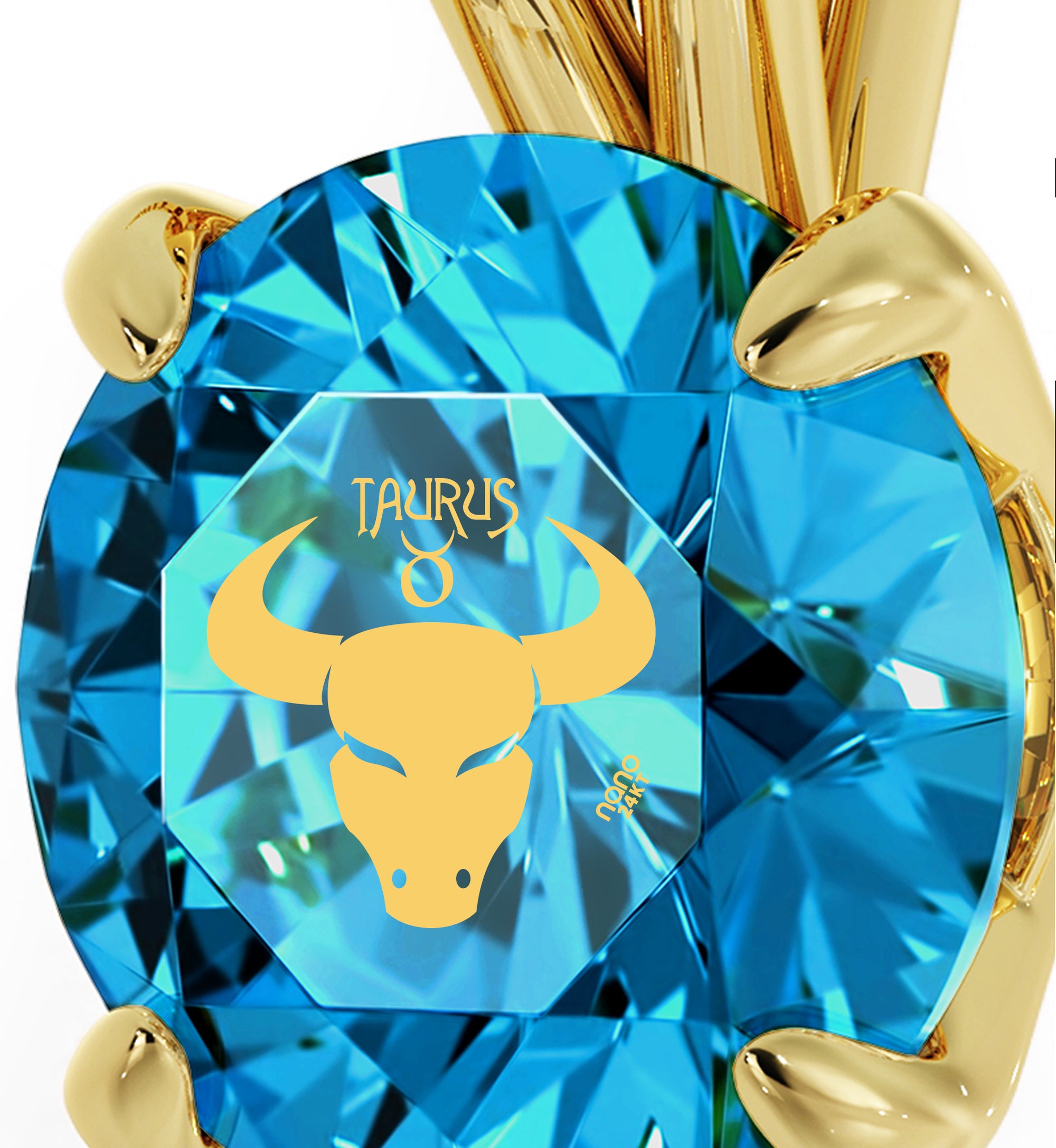 Gold Plated Taurus Necklace Zodiac Pendant 24k Gold Inscribed on Crystal - NanoStyle Jewelry