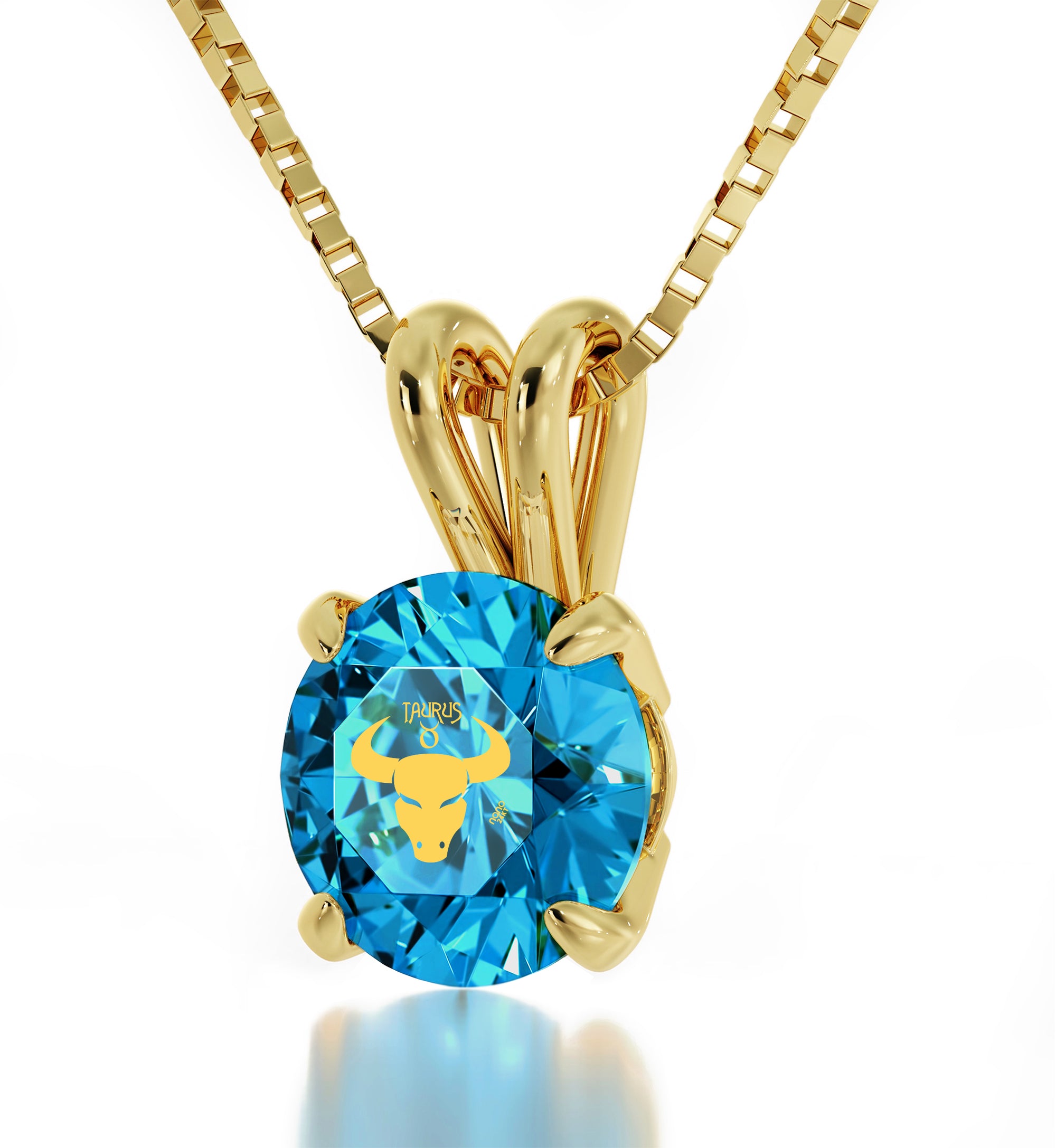 Gold Plated Taurus Necklace Zodiac Pendant 24k Gold Inscribed on Crystal - NanoStyle Jewelry