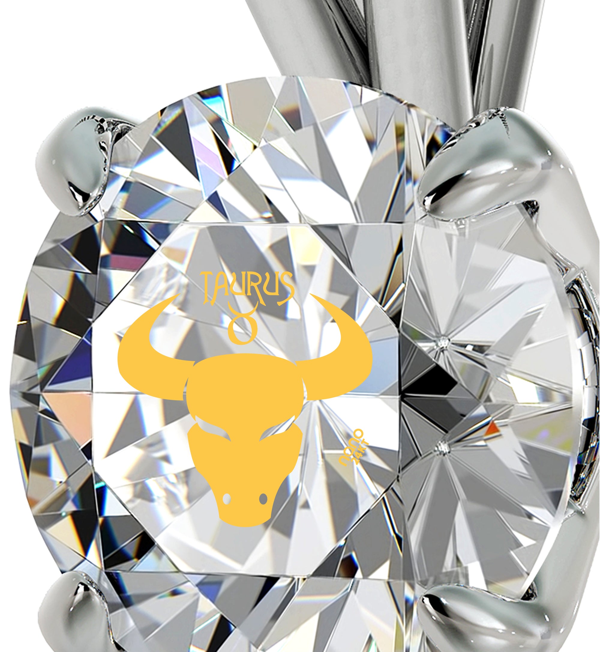 925 Sterling Silver Taurus Necklace Zodiac Pendant 24k Gold Inscribed on Crystal - NanoStyle Jewelry