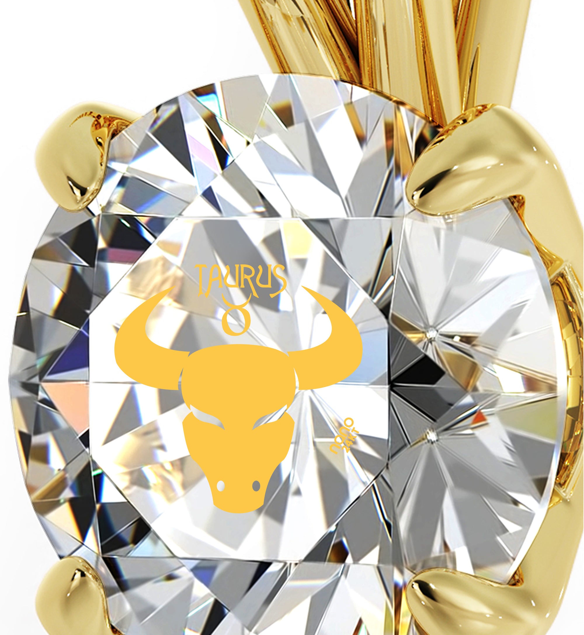 Gold Plated Taurus Necklace Zodiac Pendant 24k Gold Inscribed on Crystal - NanoStyle Jewelry