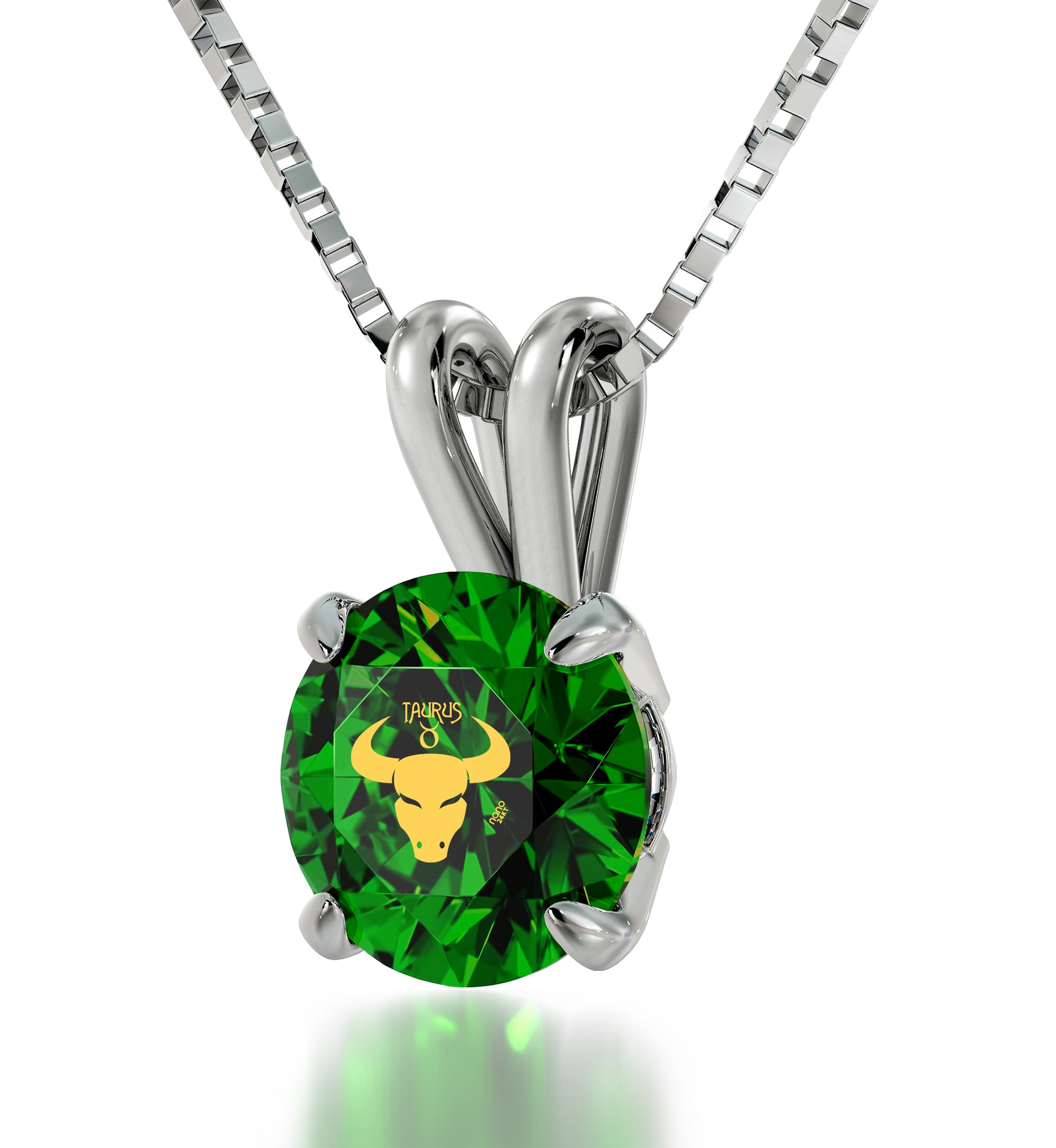 925 Sterling Silver Taurus Necklace Zodiac Pendant 24k Gold Inscribed on Crystal - NanoStyle Jewelry