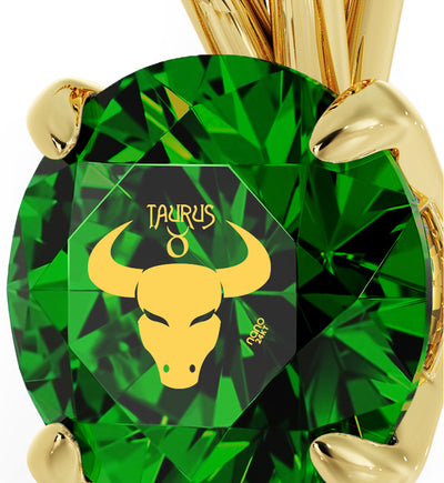 Gold Plated Taurus Necklace Zodiac Pendant 24k Gold Inscribed on Crystal - NanoStyle Jewelry