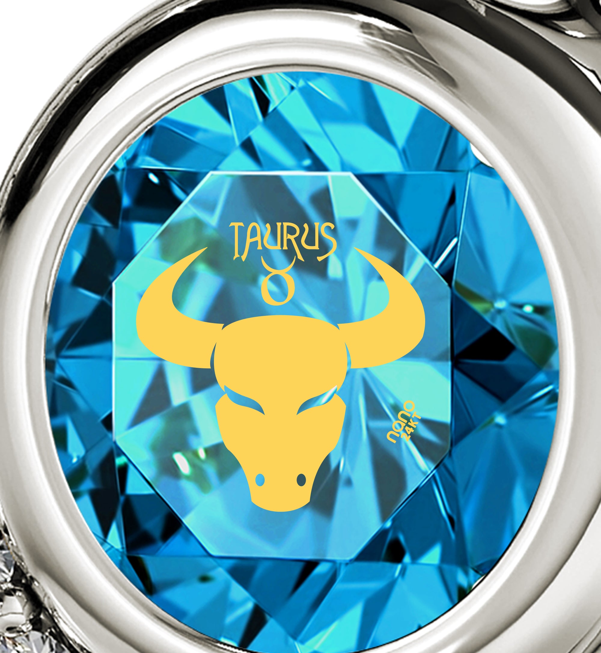 925 Sterling Silver Taurus Necklace Zodiac Heart Pendant 24k Gold Inscribed on Crystal - NanoStyle Jewelry