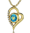 Gold Plated Taurus Necklace Zodiac Heart Pendant 24k Gold Inscribed on Crystal - NanoStyle Jewelry