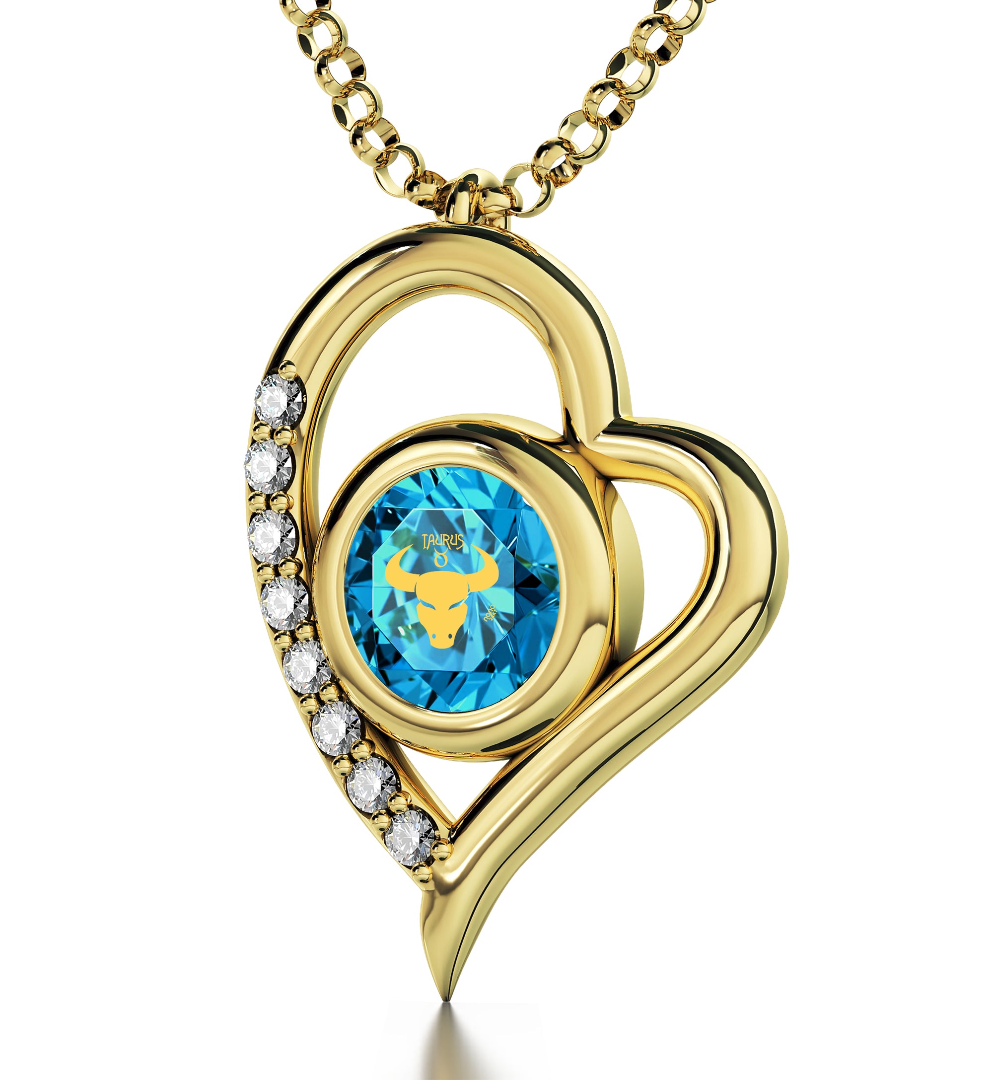 Gold Plated Taurus Necklace Zodiac Heart Pendant 24k Gold Inscribed on Crystal - NanoStyle Jewelry
