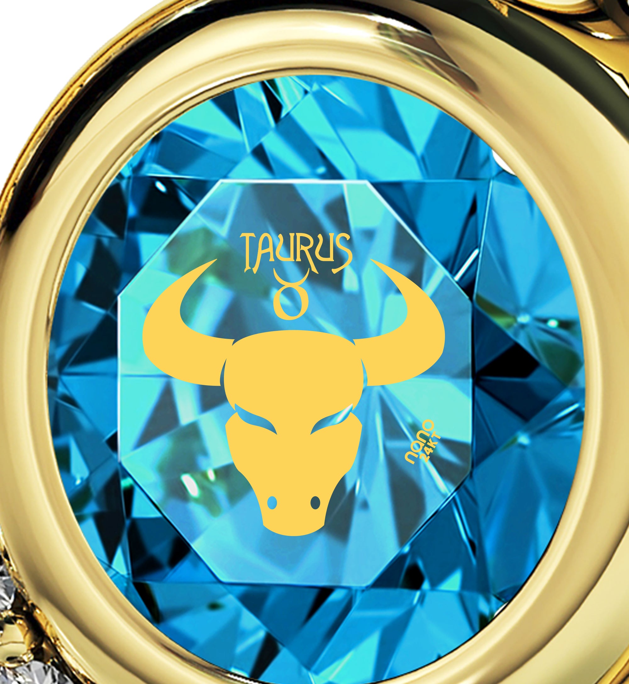 Gold Plated Taurus Necklace Zodiac Heart Pendant 24k Gold Inscribed on Crystal - NanoStyle Jewelry