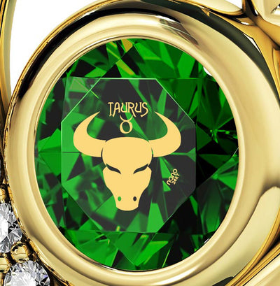 Gold Plated Taurus Necklace Zodiac Heart Pendant 24k Gold Inscribed on Crystal - NanoStyle Jewelry