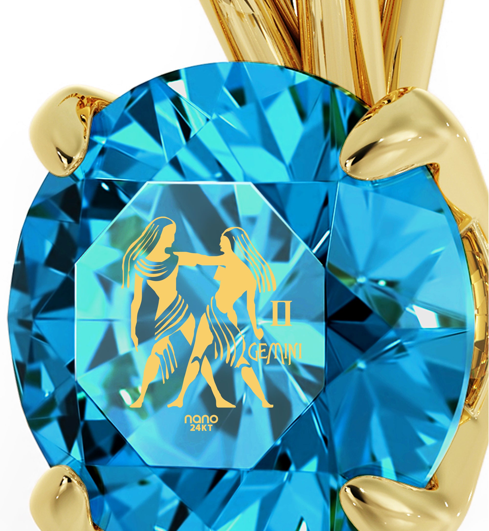 Gold Plated Gemini Necklace Zodiac Pendant 24k Gold Inscribed on Crystal - NanoStyle Jewelry