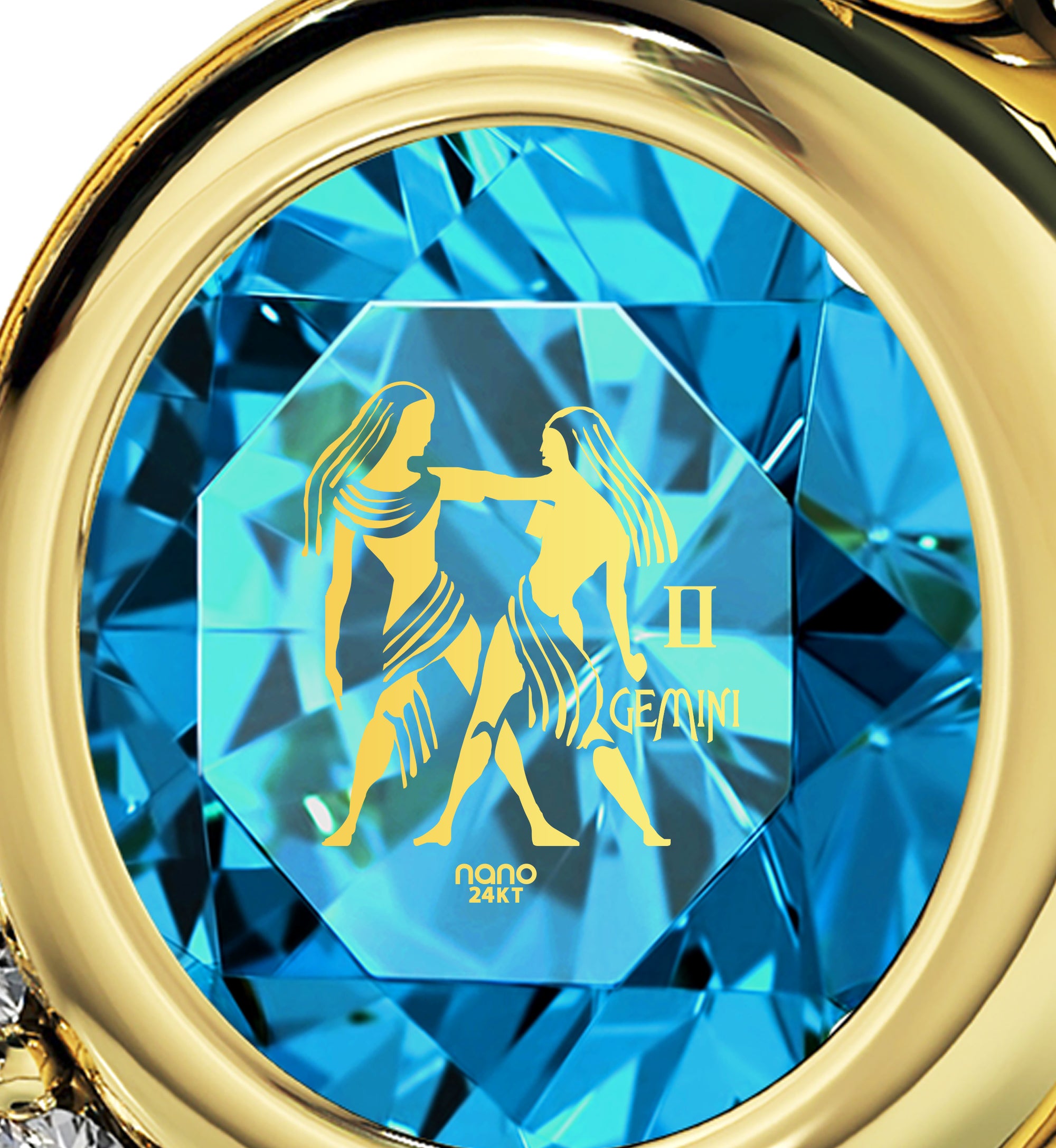 Gold Plated Gemini Necklace Zodiac Heart Pendant 24k Gold Inscribed on Crystal - NanoStyle Jewelry