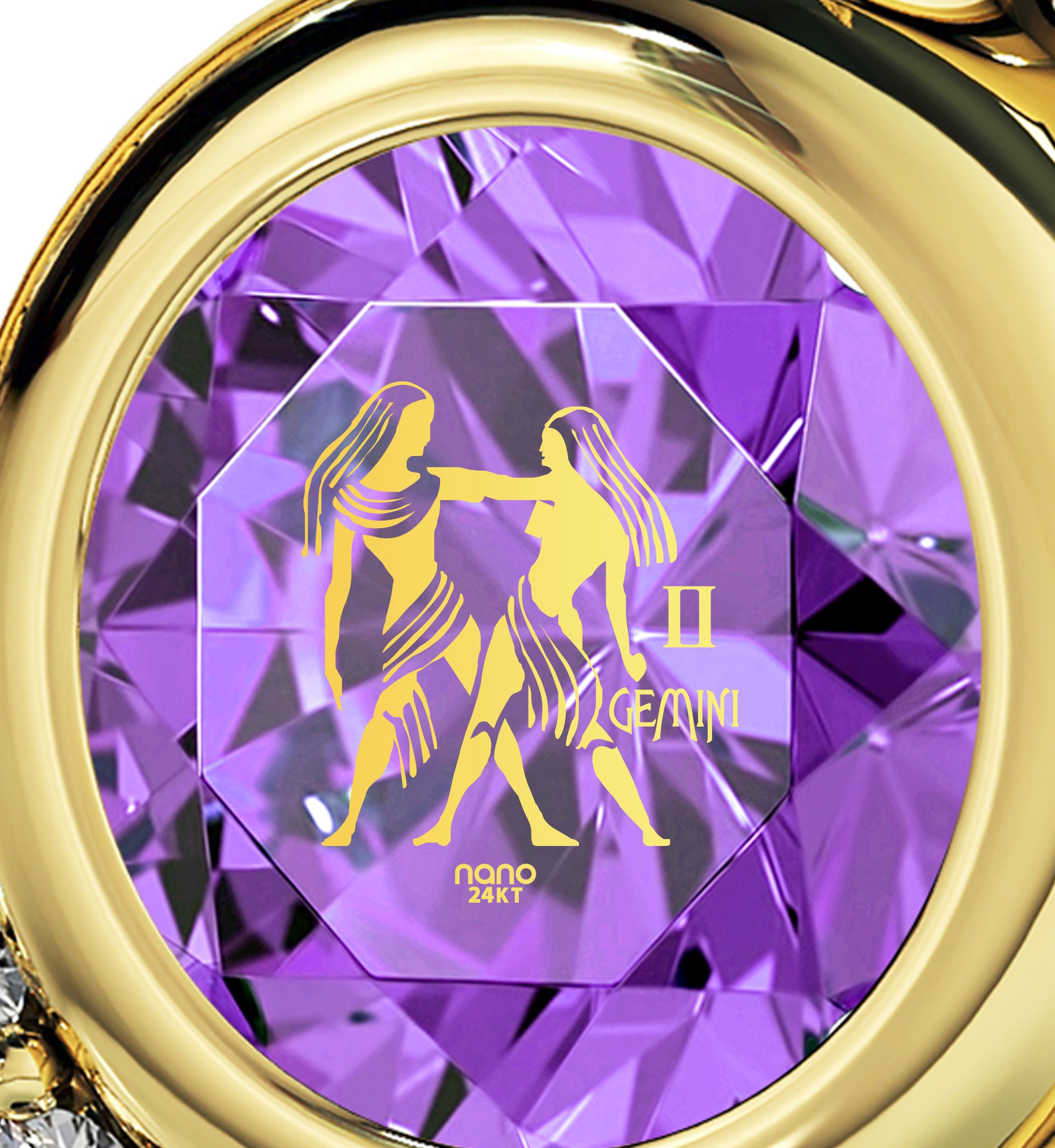 Gold Plated Gemini Necklace Zodiac Heart Pendant 24k Gold Inscribed on Crystal - NanoStyle Jewelry